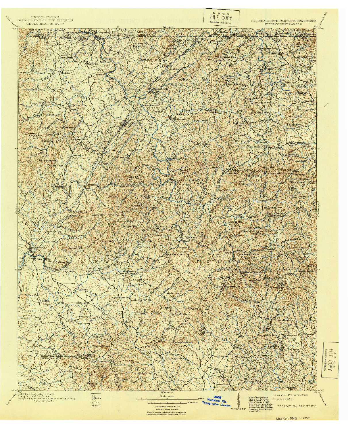 USGS 1:125000-SCALE QUADRANGLE FOR ELLIJAY, GA 1911