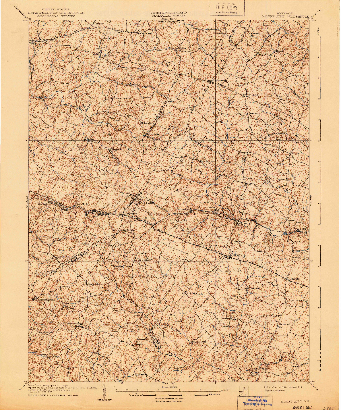 USGS 1:62500-SCALE QUADRANGLE FOR MOUNT AIRY, MD 1909