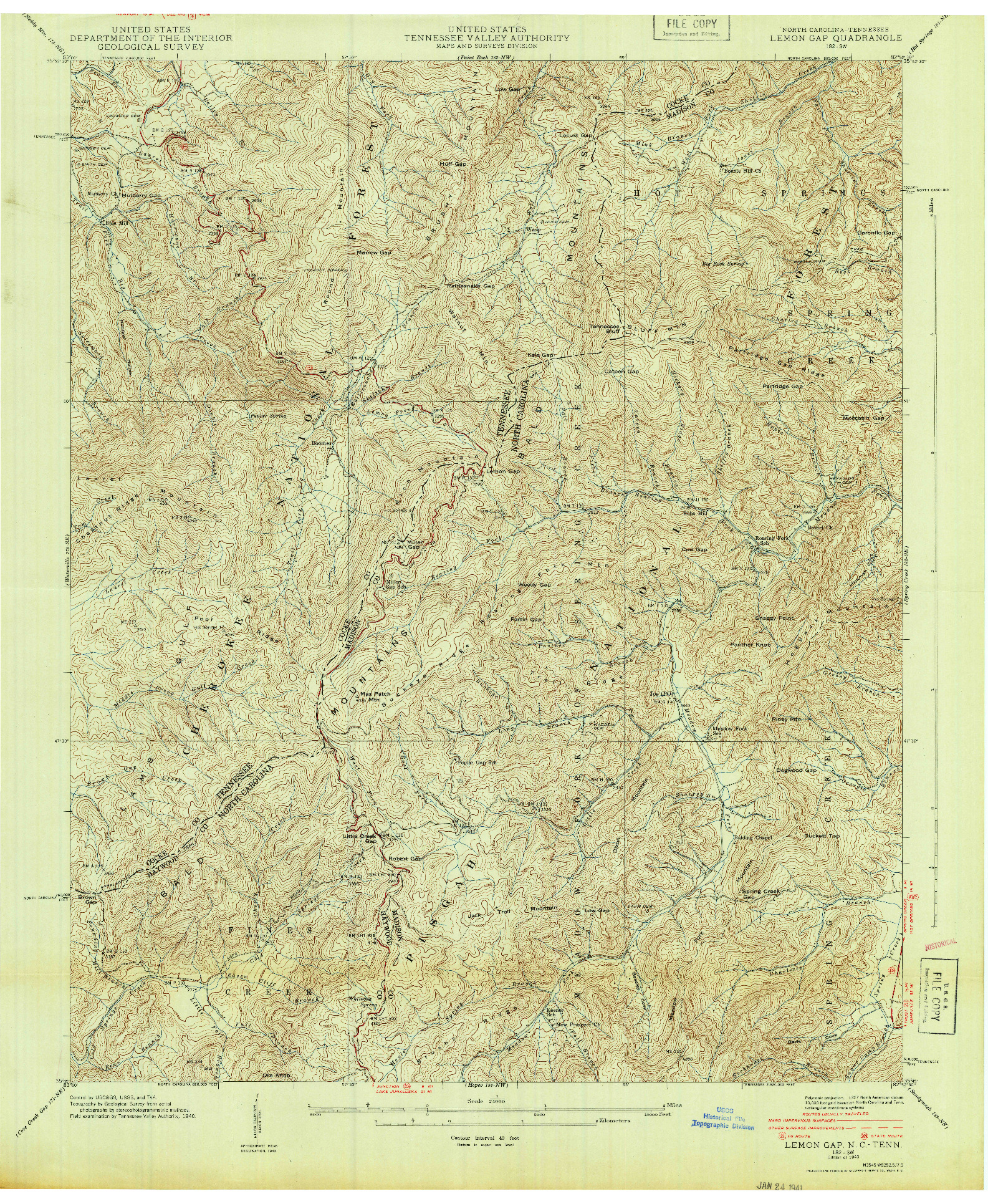 USGS 1:24000-SCALE QUADRANGLE FOR LEMON GAP, NC 1940