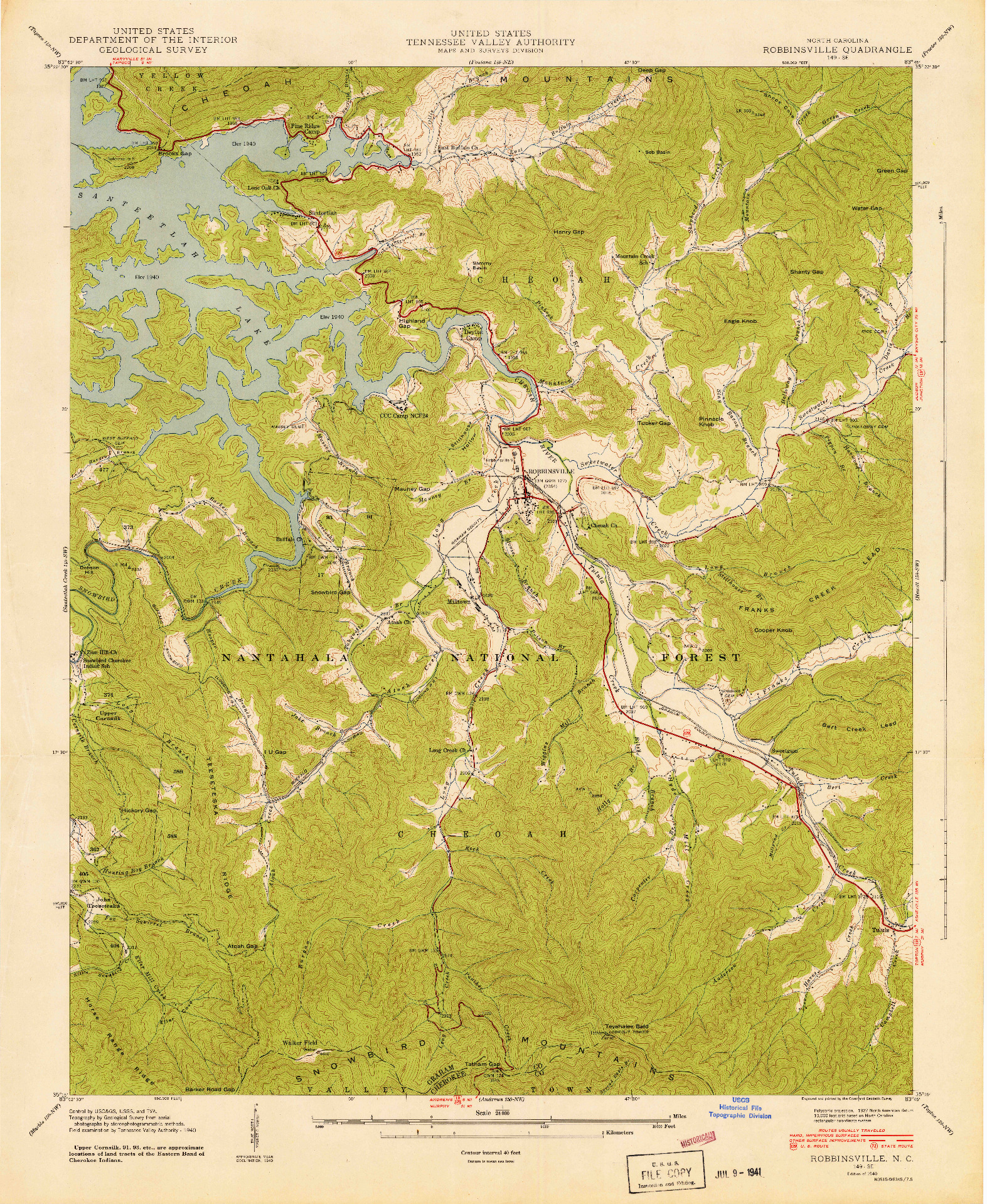 USGS 1:24000-SCALE QUADRANGLE FOR ROBBINSVILLE, NC 1940