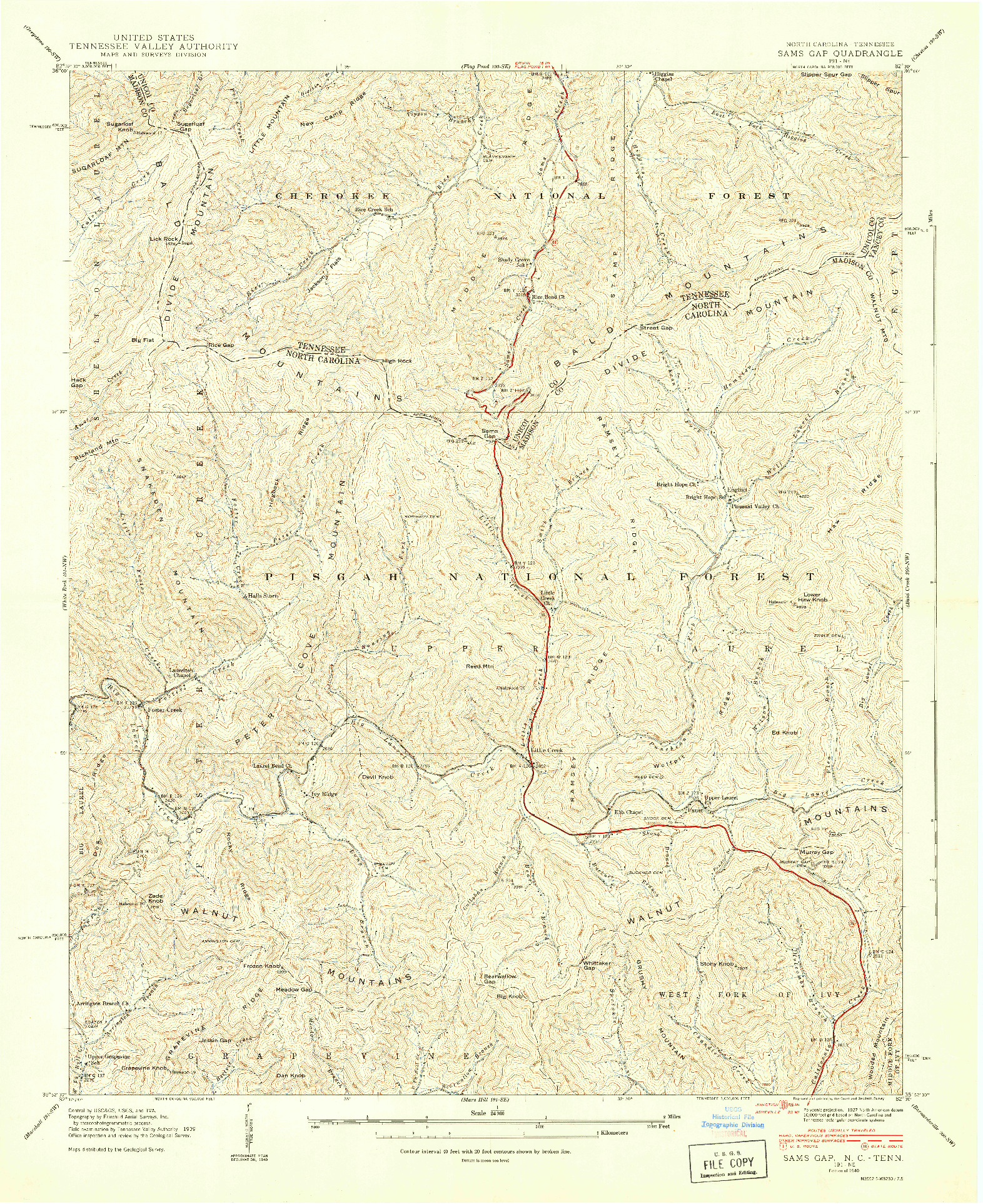 USGS 1:24000-SCALE QUADRANGLE FOR SAMS GAP, NC 1940
