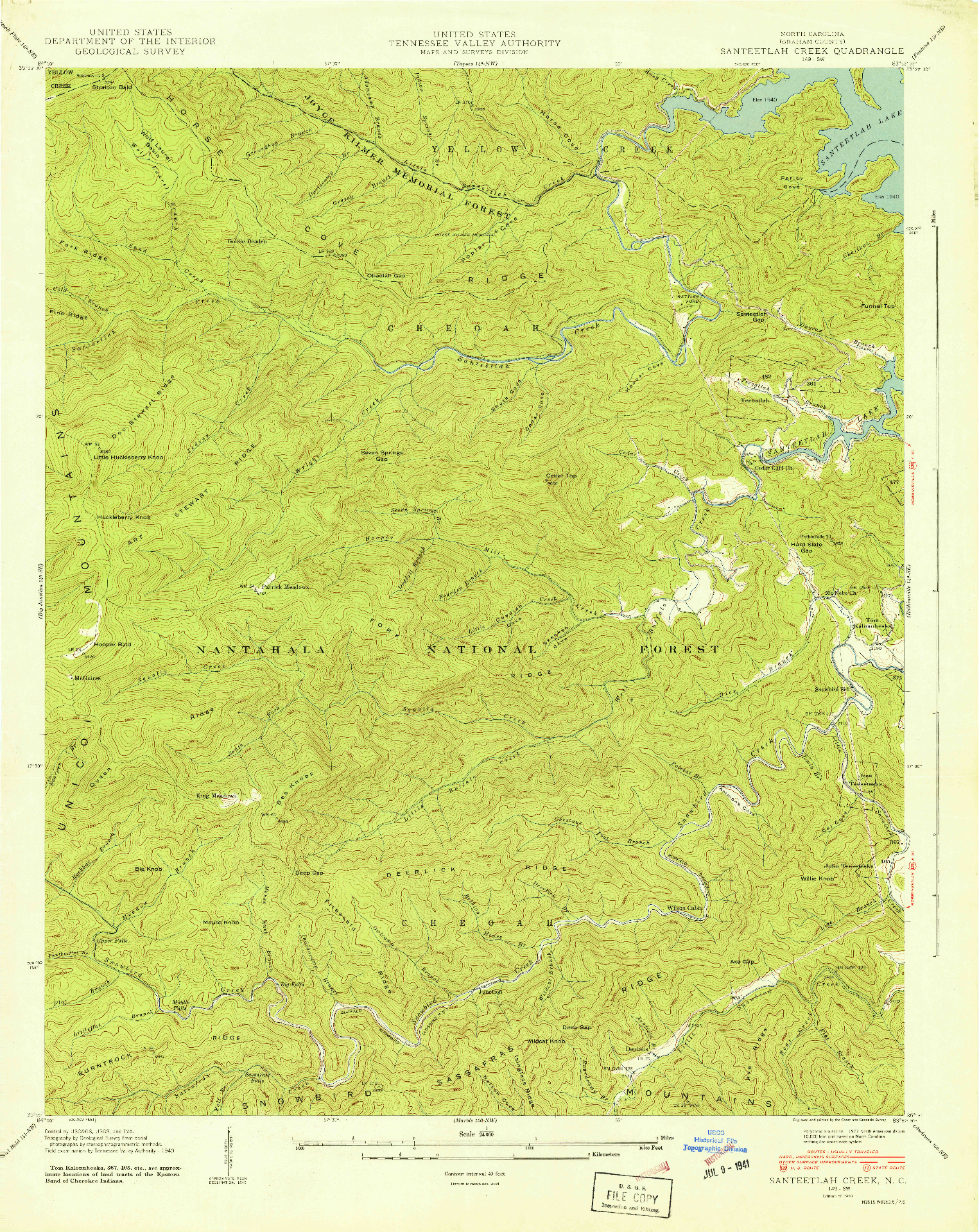 USGS 1:24000-SCALE QUADRANGLE FOR SANTEETLAH CREEK, NC 1940