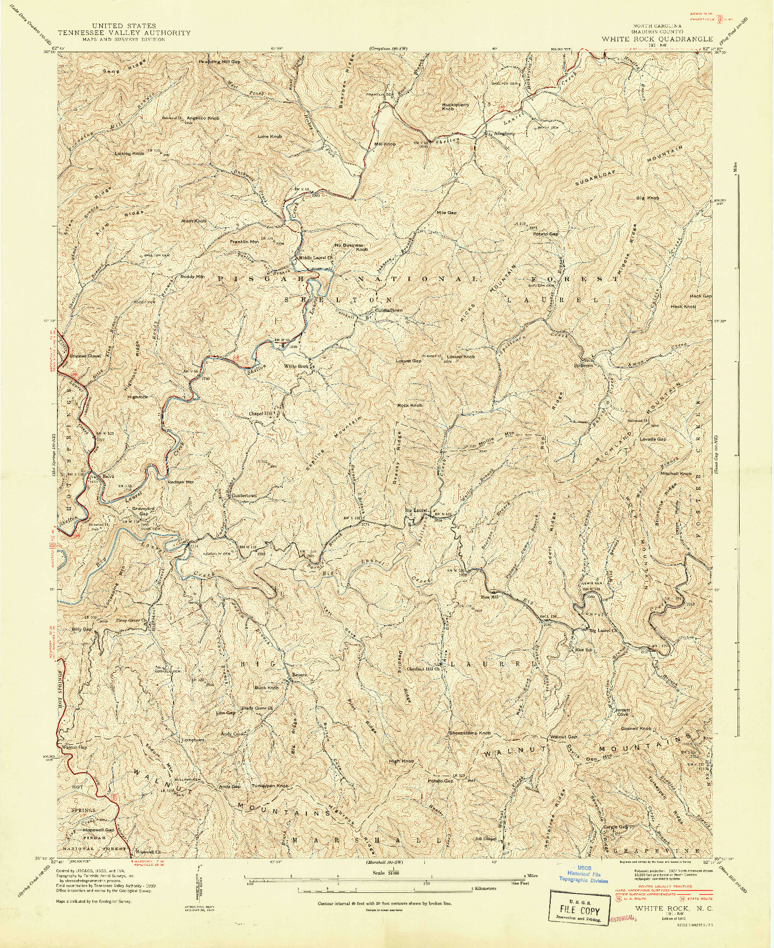 USGS 1:24000-SCALE QUADRANGLE FOR WHITE ROCK, NC 1940