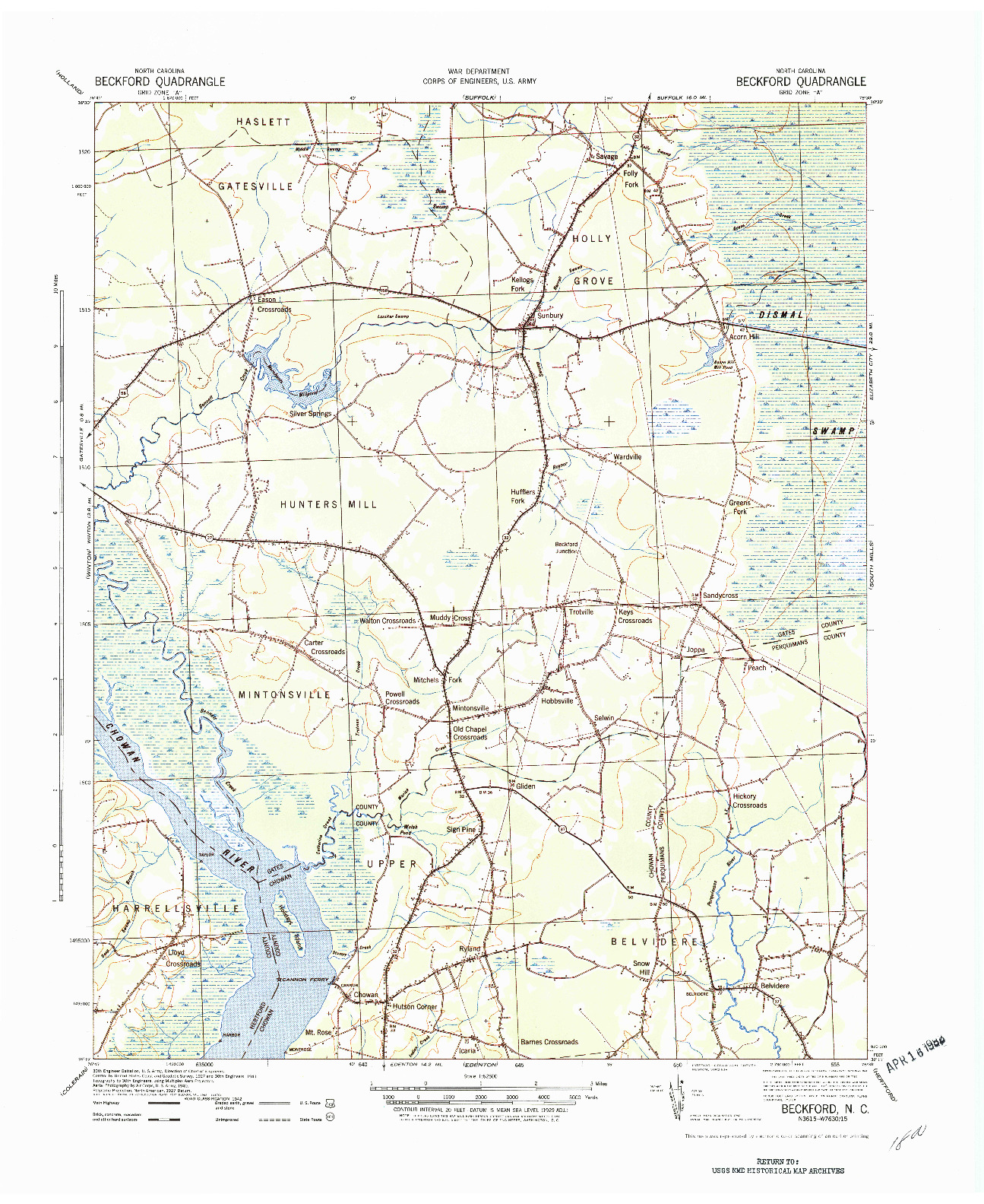 USGS 1:62500-SCALE QUADRANGLE FOR BECKFORD, NC 1940