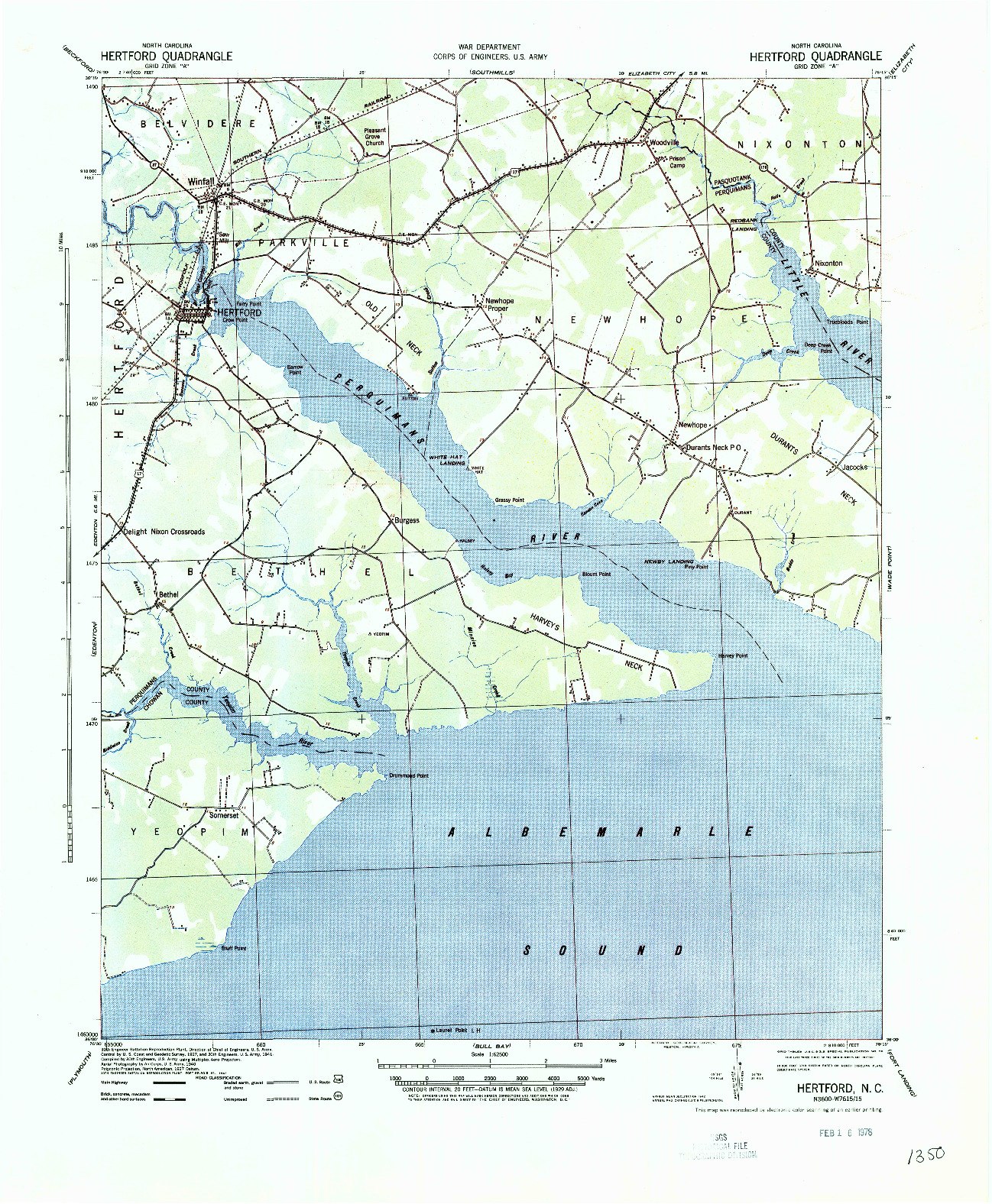 USGS 1:62500-SCALE QUADRANGLE FOR HERTFORD, NC 1940