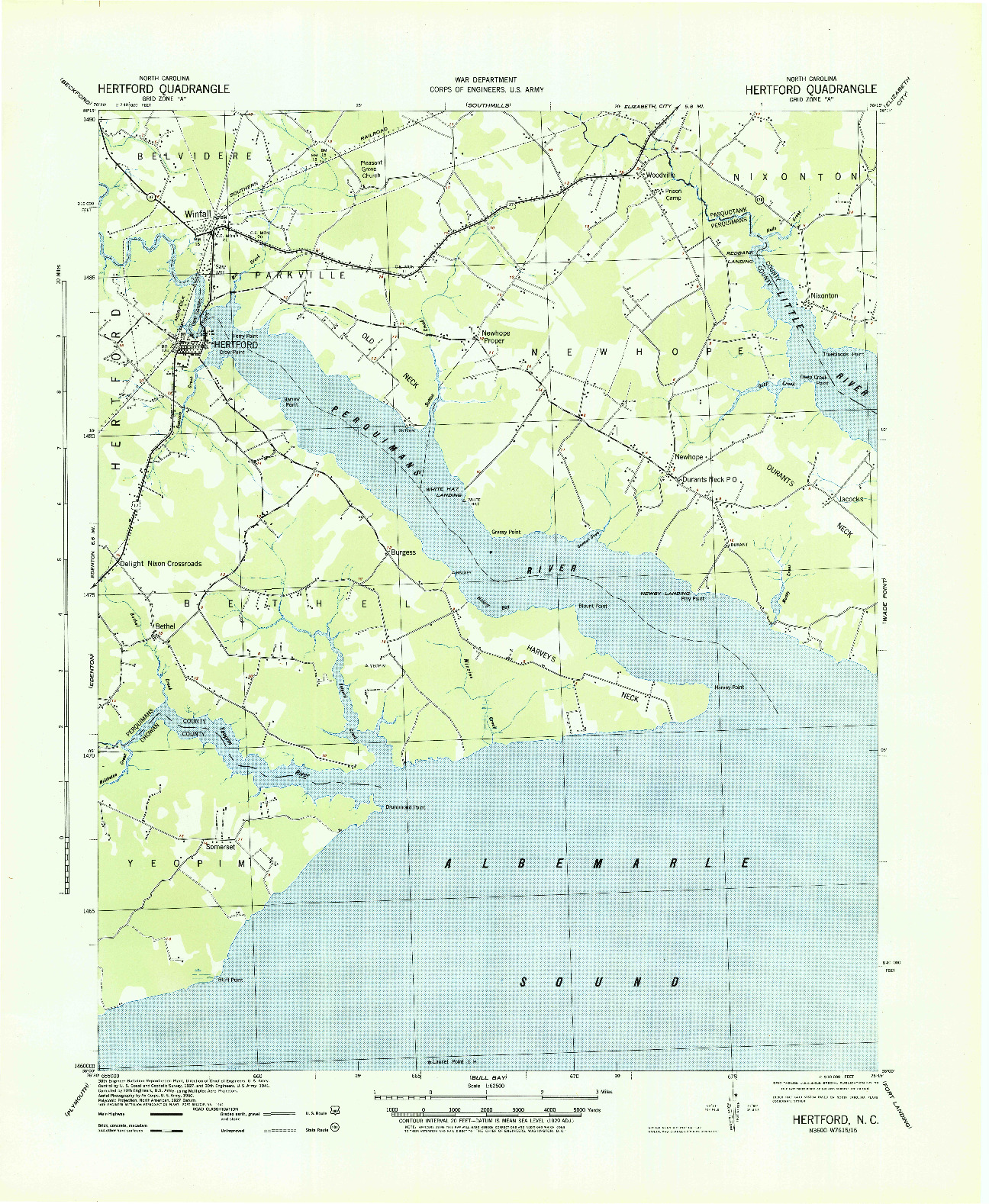USGS 1:62500-SCALE QUADRANGLE FOR HERTFORD, NC 1940