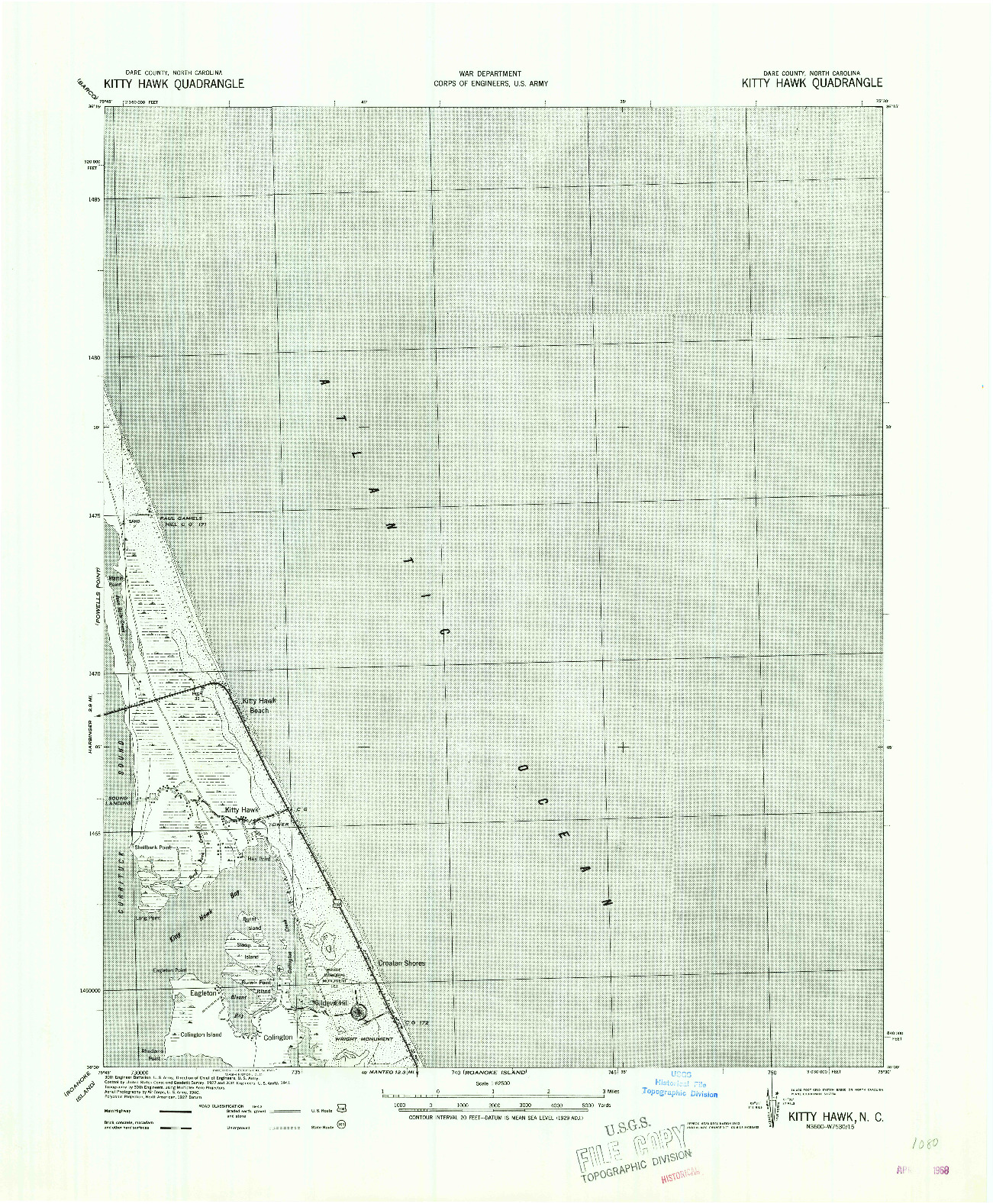 USGS 1:62500-SCALE QUADRANGLE FOR KITTY HAWK, NC 1940