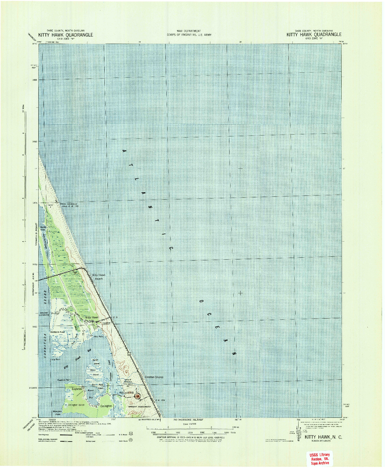 USGS 1:62500-SCALE QUADRANGLE FOR KITTY HAWK, NC 1940