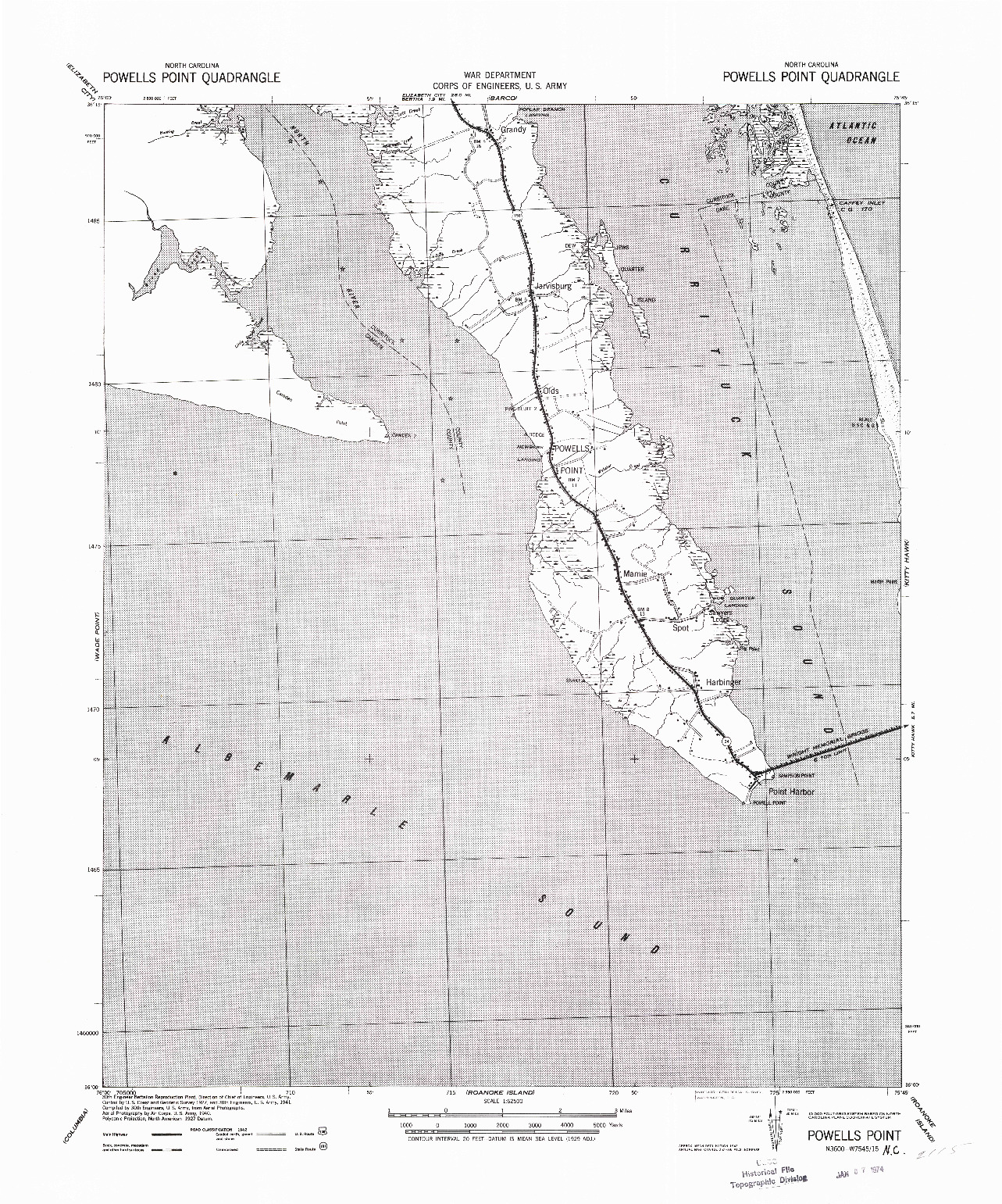 USGS 1:62500-SCALE QUADRANGLE FOR POWELLS POINT, NC 1940