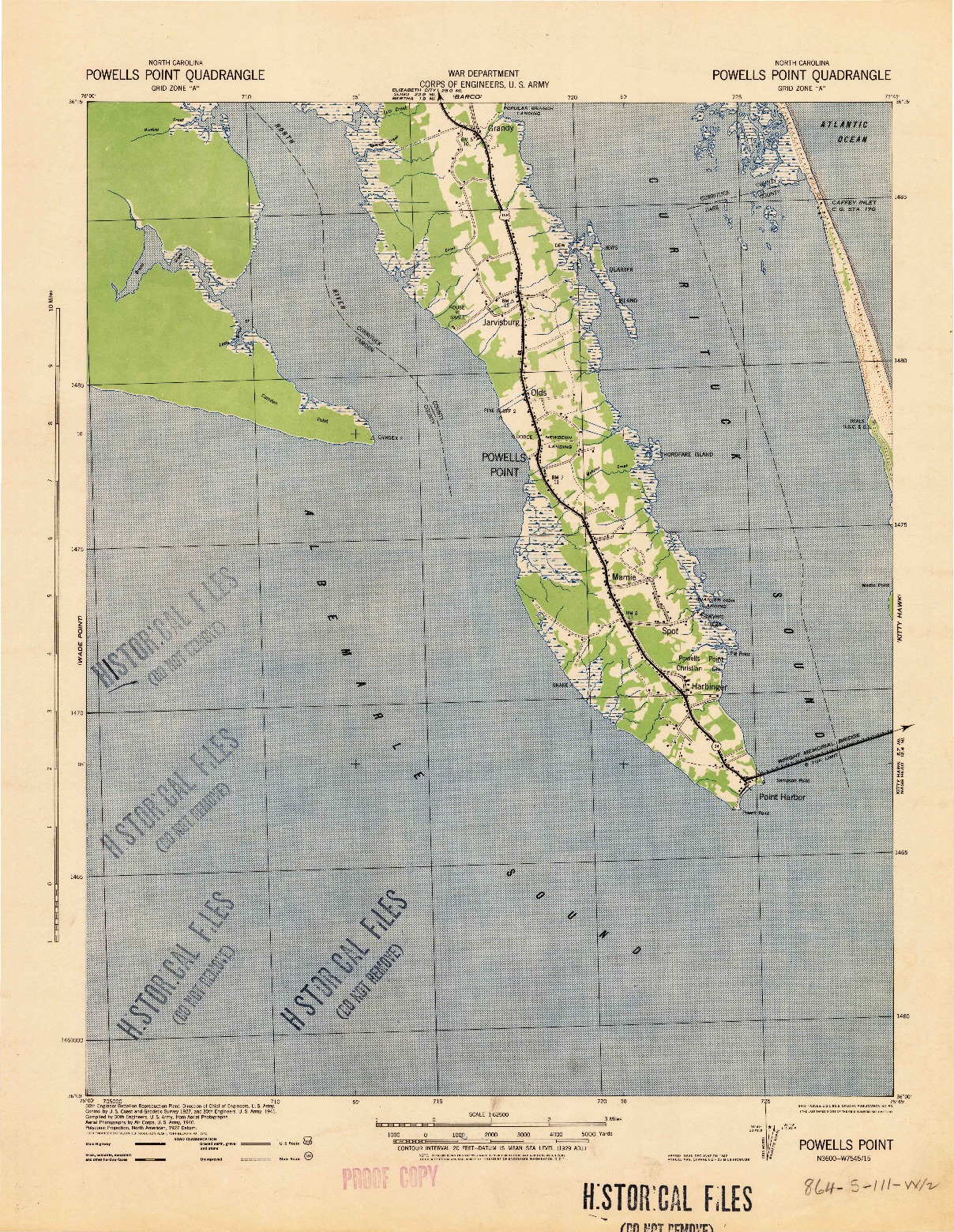 USGS 1:62500-SCALE QUADRANGLE FOR POWELLS POINT, NC 1940