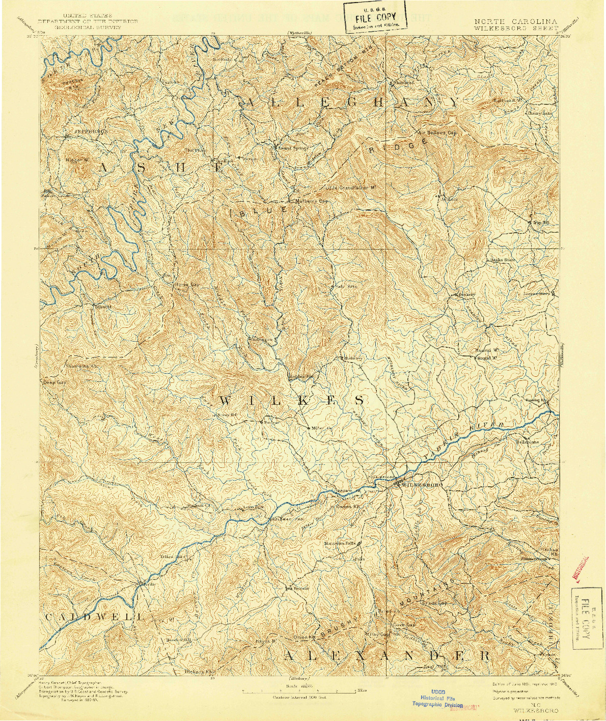 USGS 1:125000-SCALE QUADRANGLE FOR WILKESBORO, NC 1891
