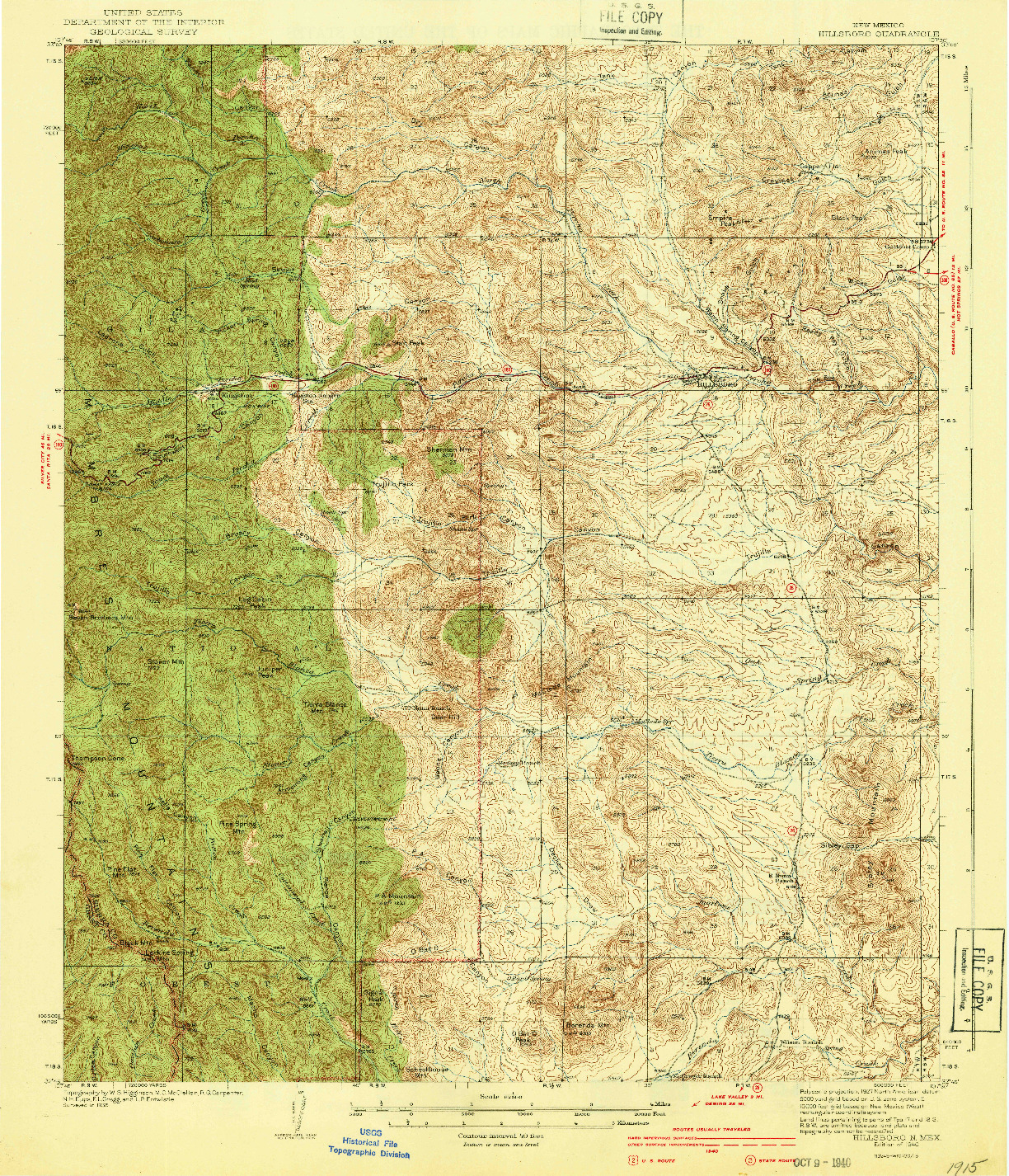 USGS 1:62500-SCALE QUADRANGLE FOR HILLSBORO, NM 1940