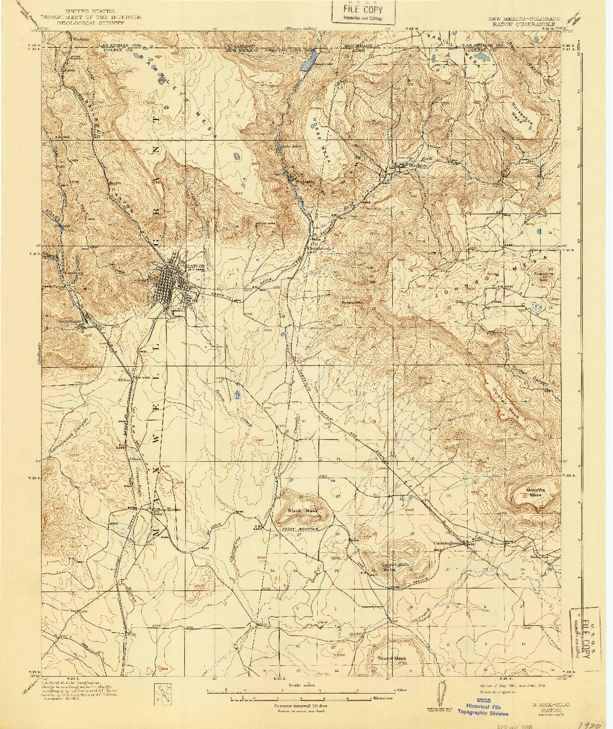 USGS 1:62500-SCALE QUADRANGLE FOR RATON, NM 1914