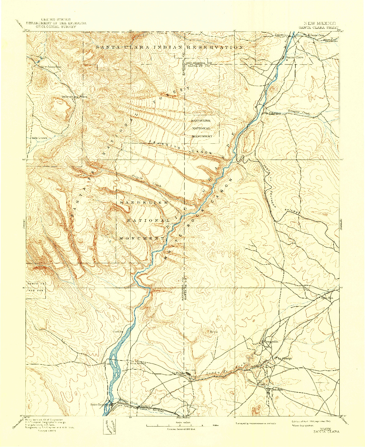 USGS 1:125000-SCALE QUADRANGLE FOR SANTA CLARA, NM 1892