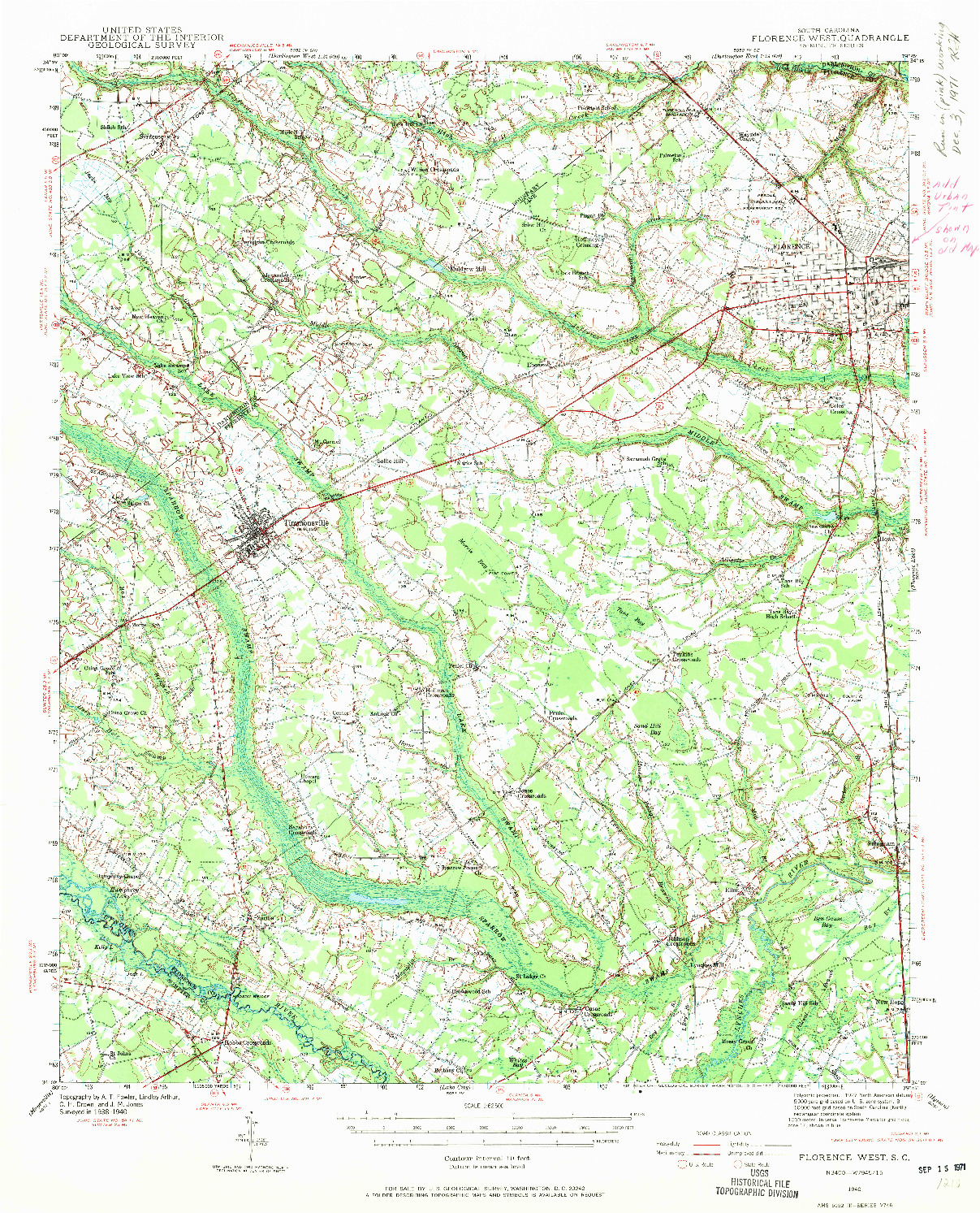 USGS 1:62500-SCALE QUADRANGLE FOR FLORENCE WEST, SC 1940