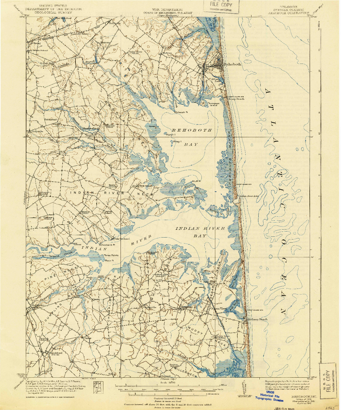 USGS 1:62500-SCALE QUADRANGLE FOR REHOBOTH, DE 1918