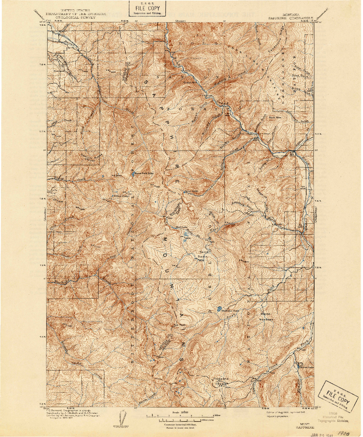 USGS 1:125000-SCALE QUADRANGLE FOR SAPPHIRE, MT 1909