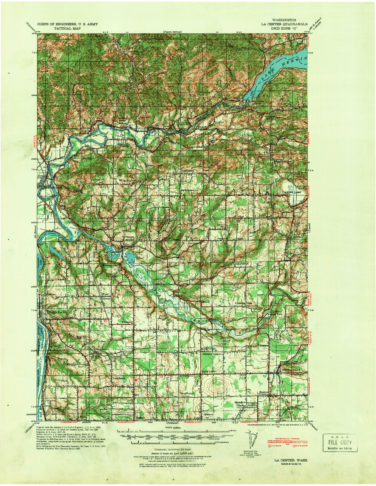 USGS 1:62500-SCALE QUADRANGLE FOR LA CENTER, WA 1940
