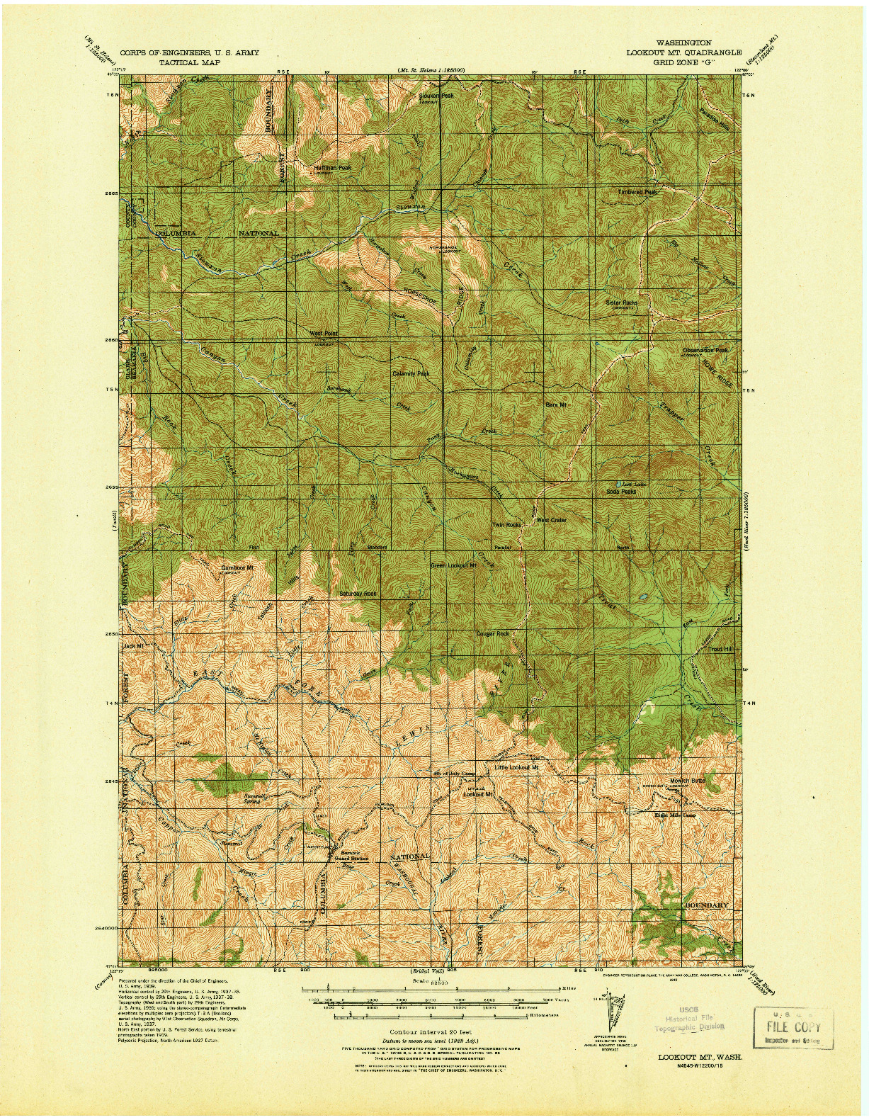 USGS 1:62500-SCALE QUADRANGLE FOR LOOKOUT MTN, WA 1940