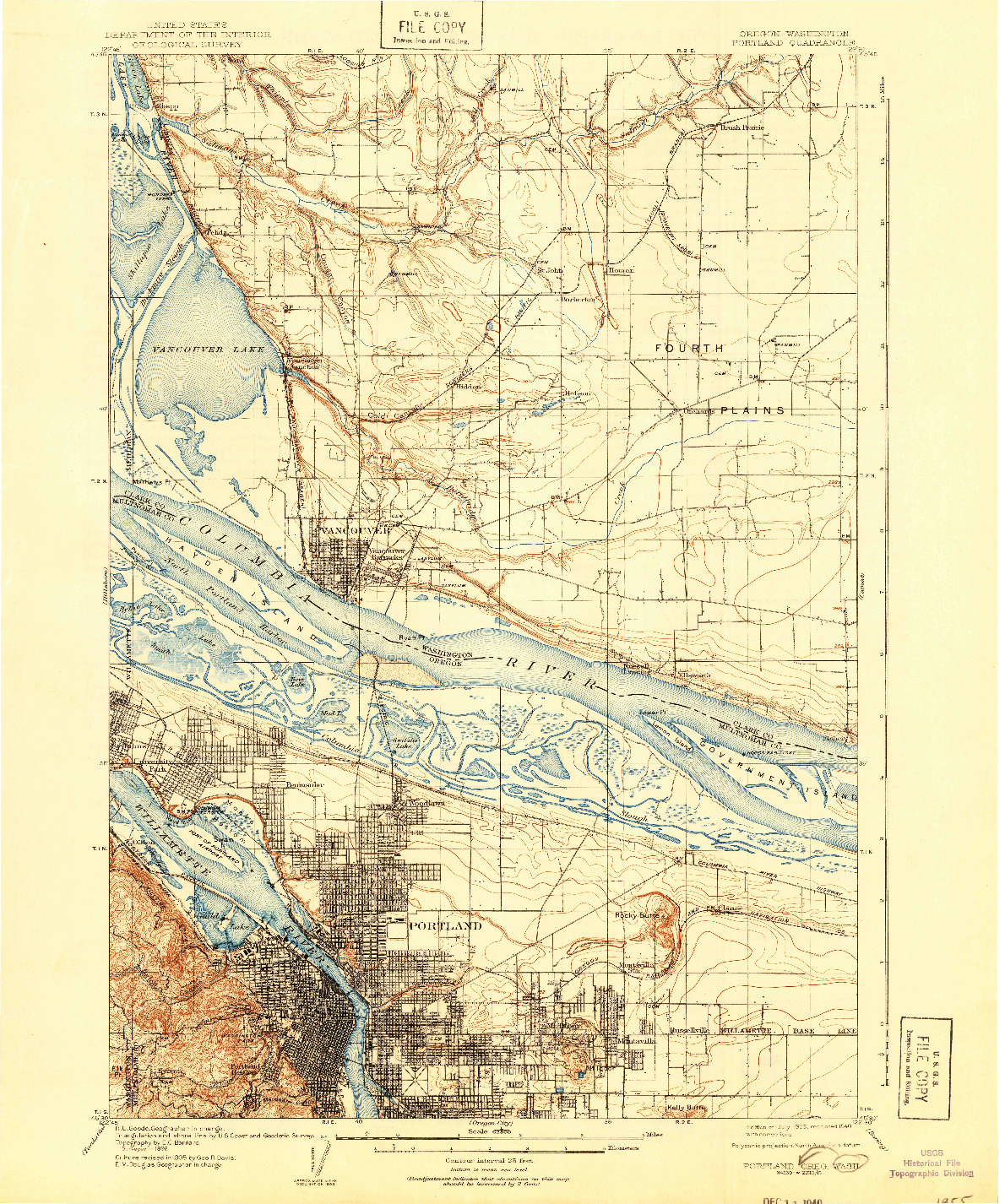 USGS 1:62500-SCALE QUADRANGLE FOR PORTLAND, WA 1905