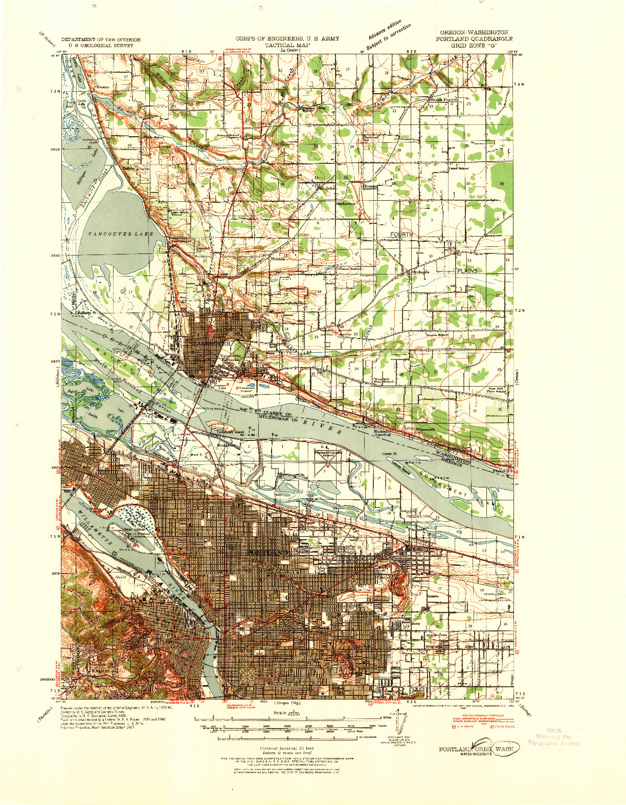 USGS 1:62500-SCALE QUADRANGLE FOR PORTLAND, WA 1940