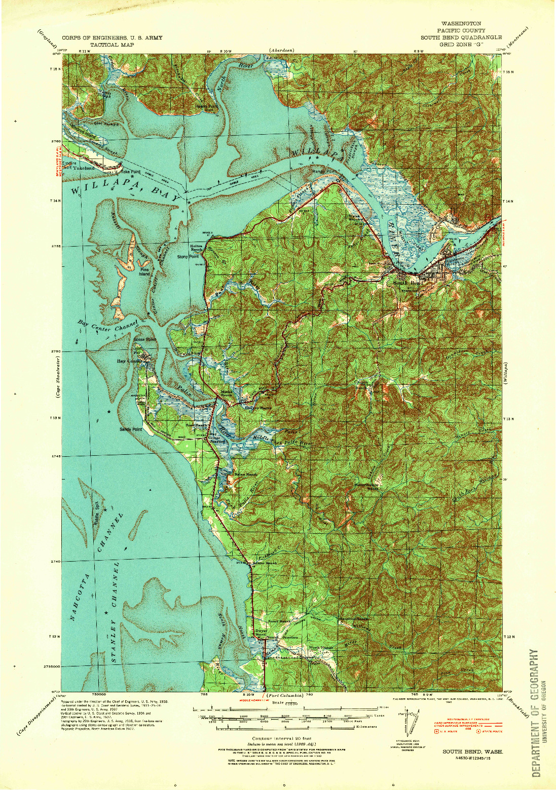 USGS 1:62500-SCALE QUADRANGLE FOR SOUTH BEND, WA 1940