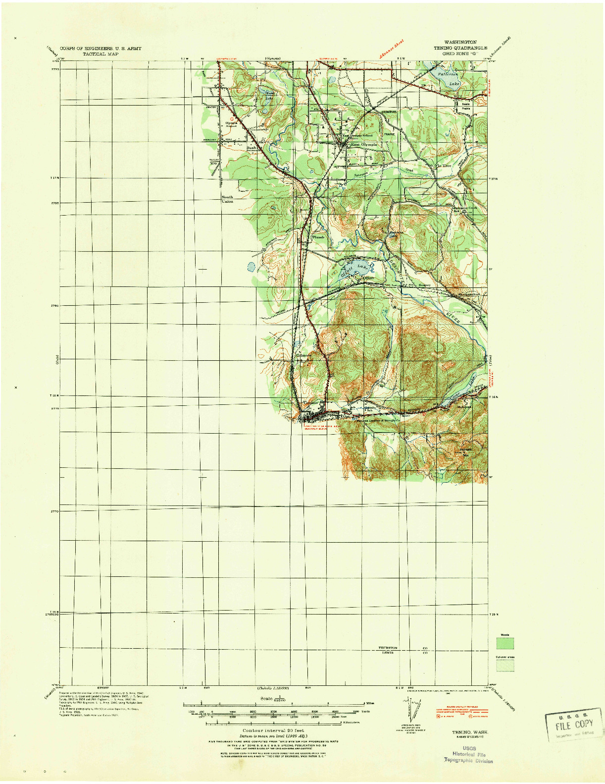 USGS 1:62500-SCALE QUADRANGLE FOR TENINO, WA 1940
