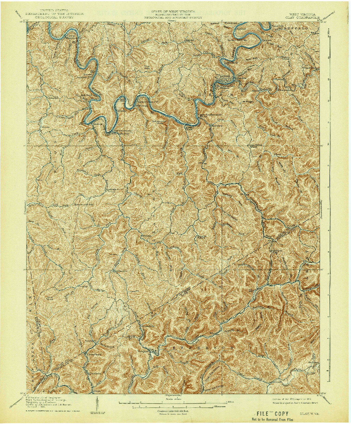 USGS 1:62500-SCALE QUADRANGLE FOR CLAY, WV 1910