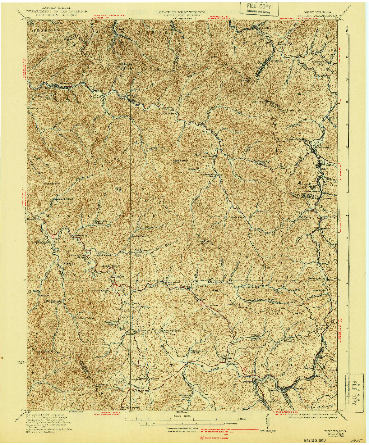 USGS 1:62500-SCALE QUADRANGLE FOR ECCLES, WV 1932