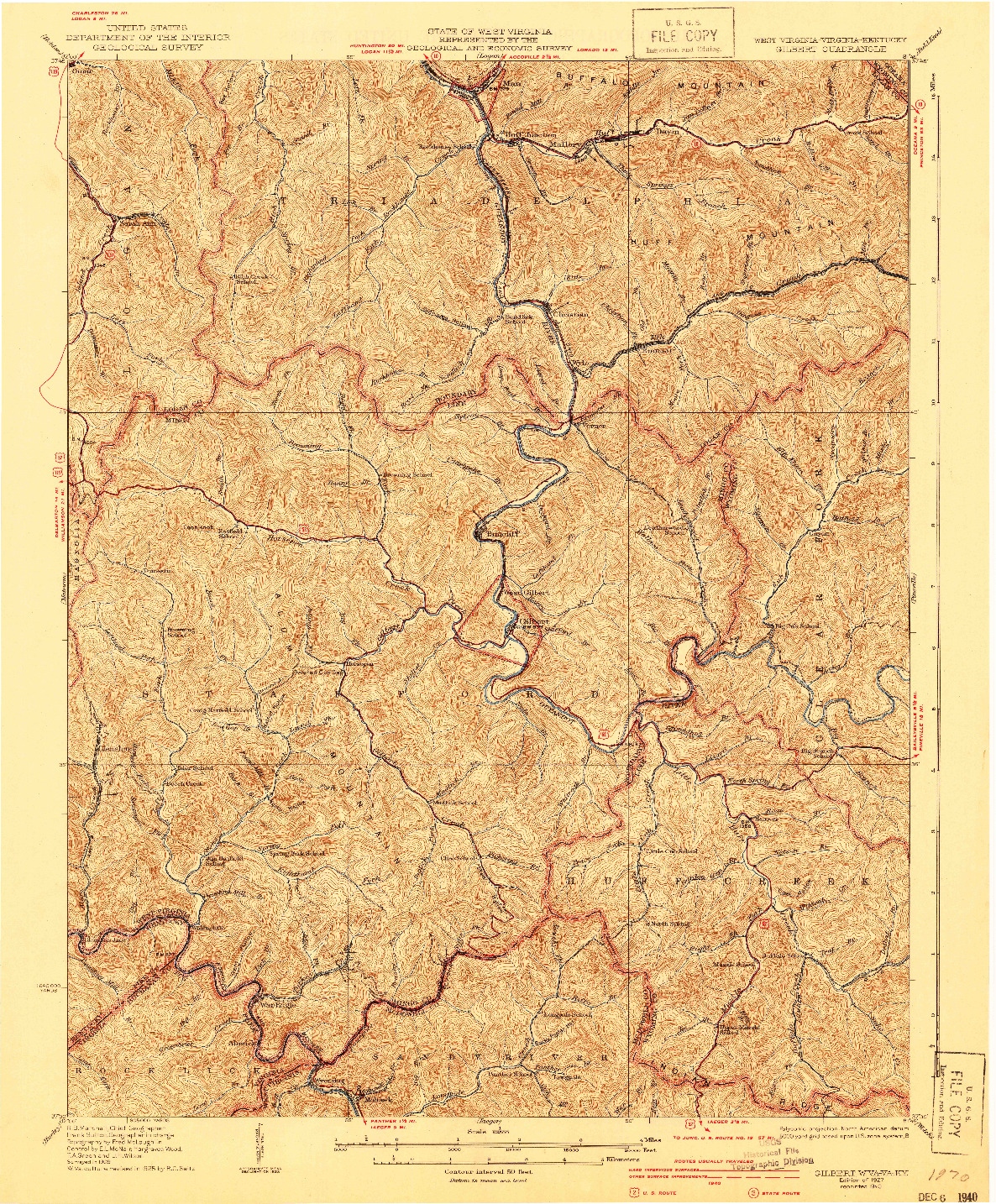 USGS 1:62500-SCALE QUADRANGLE FOR GILBERT, WV 1927
