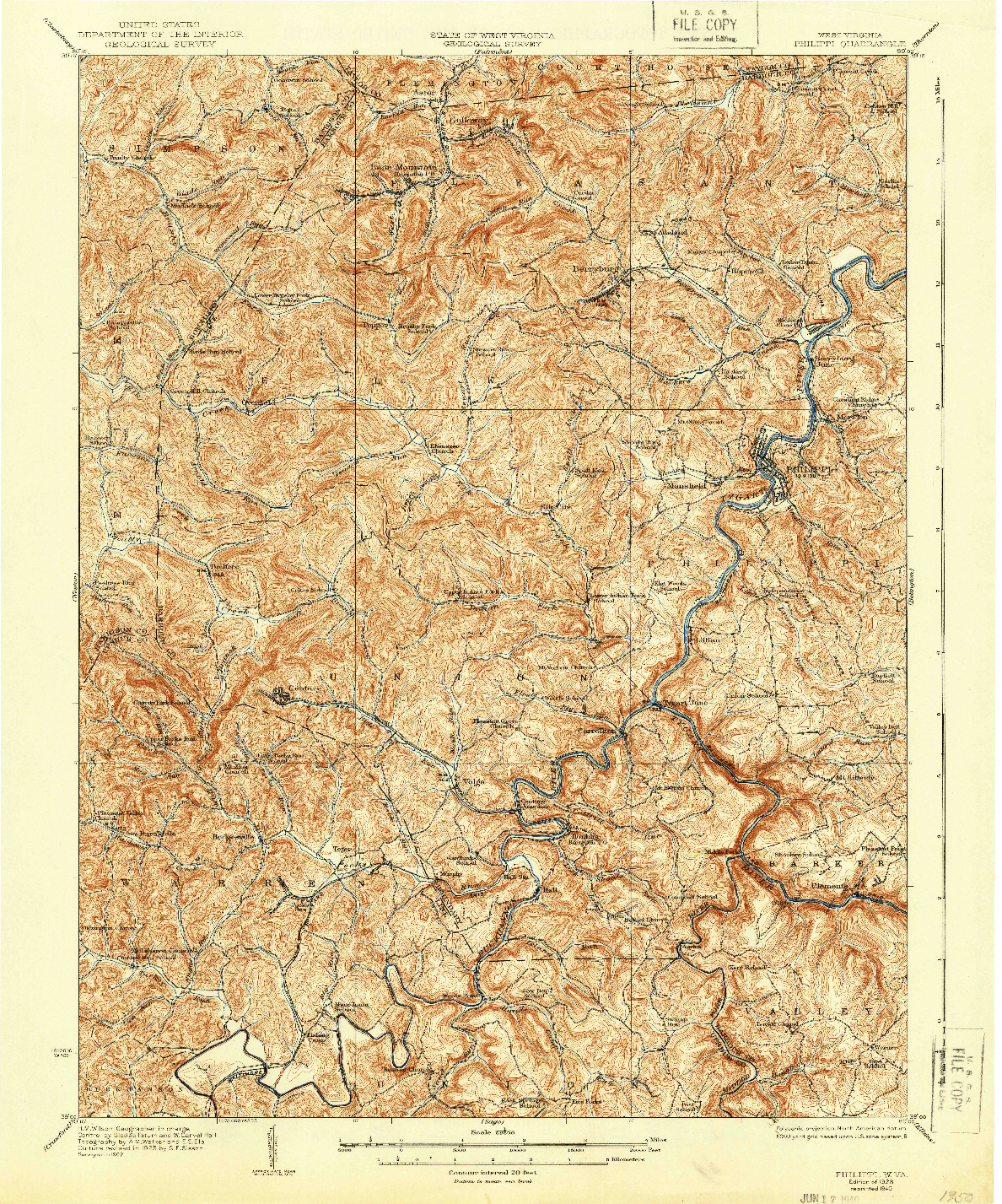 USGS 1:62500-SCALE QUADRANGLE FOR PHILIPPI, WV 1928