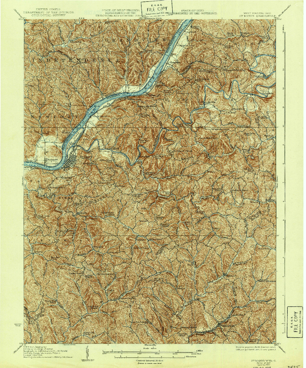 USGS 1:62500-SCALE QUADRANGLE FOR ST MARYS, WV 1927