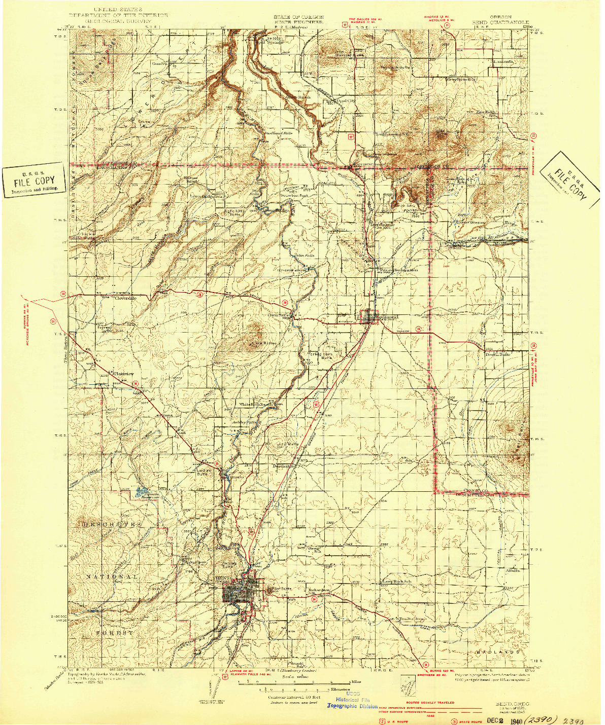 USGS 1:125000-SCALE QUADRANGLE FOR BEND, OR 1929