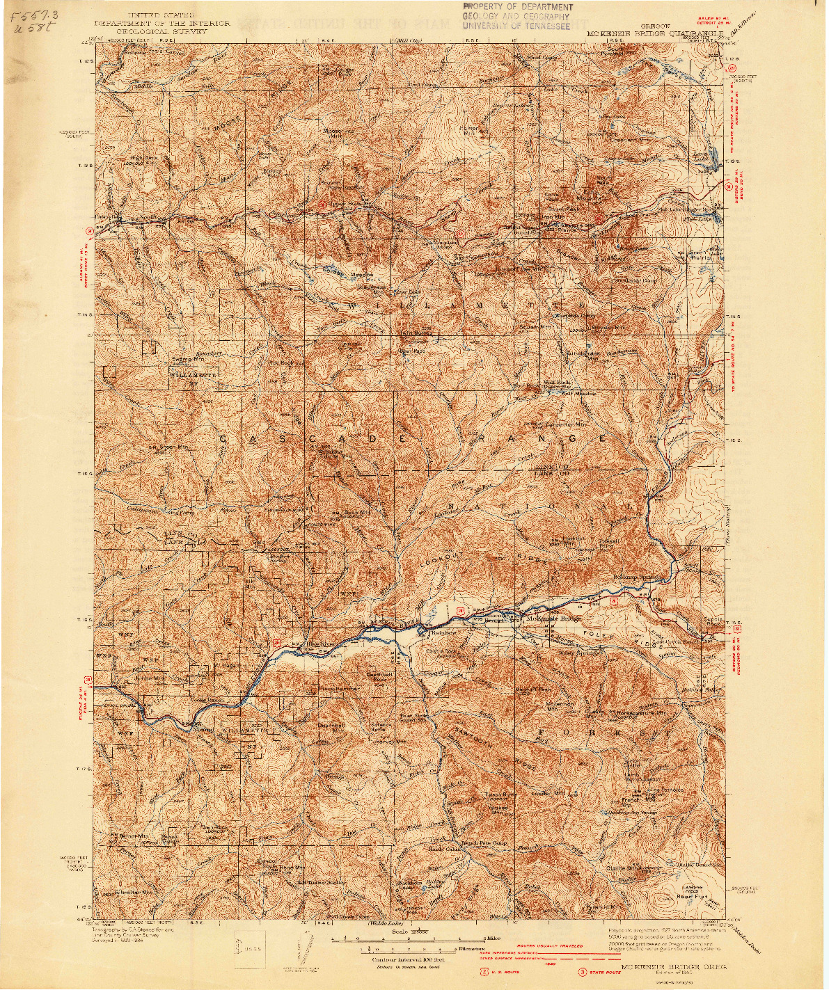 USGS 1:125000-SCALE QUADRANGLE FOR MC KENZIE BRIDGE, OR 1940