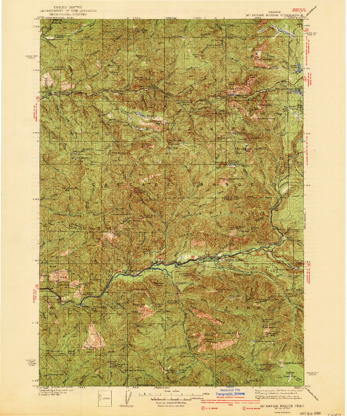 USGS 1:125000-SCALE QUADRANGLE FOR MC KENZIE BRIDGE, OR 1940