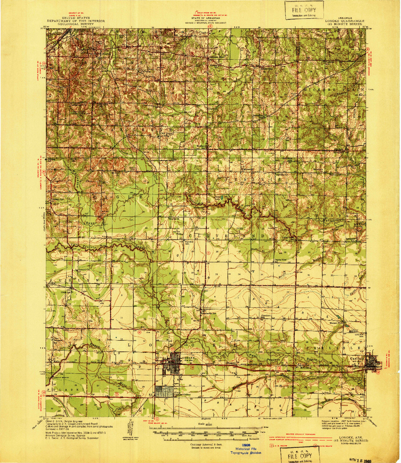 USGS 1:62500-SCALE QUADRANGLE FOR LONOKE, AR 1940
