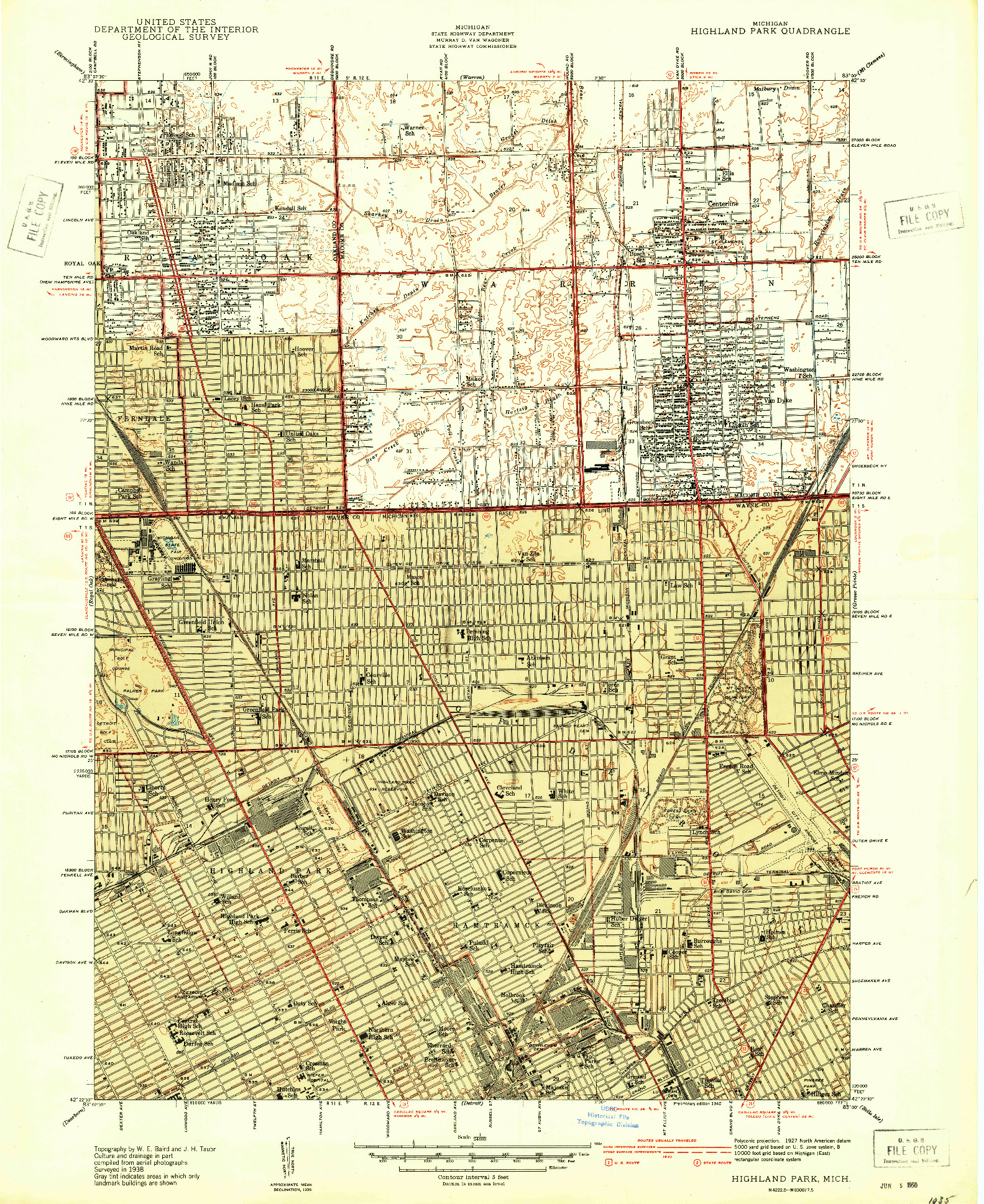 USGS 1:24000-SCALE QUADRANGLE FOR HIGHLAND PARK, MI 1940