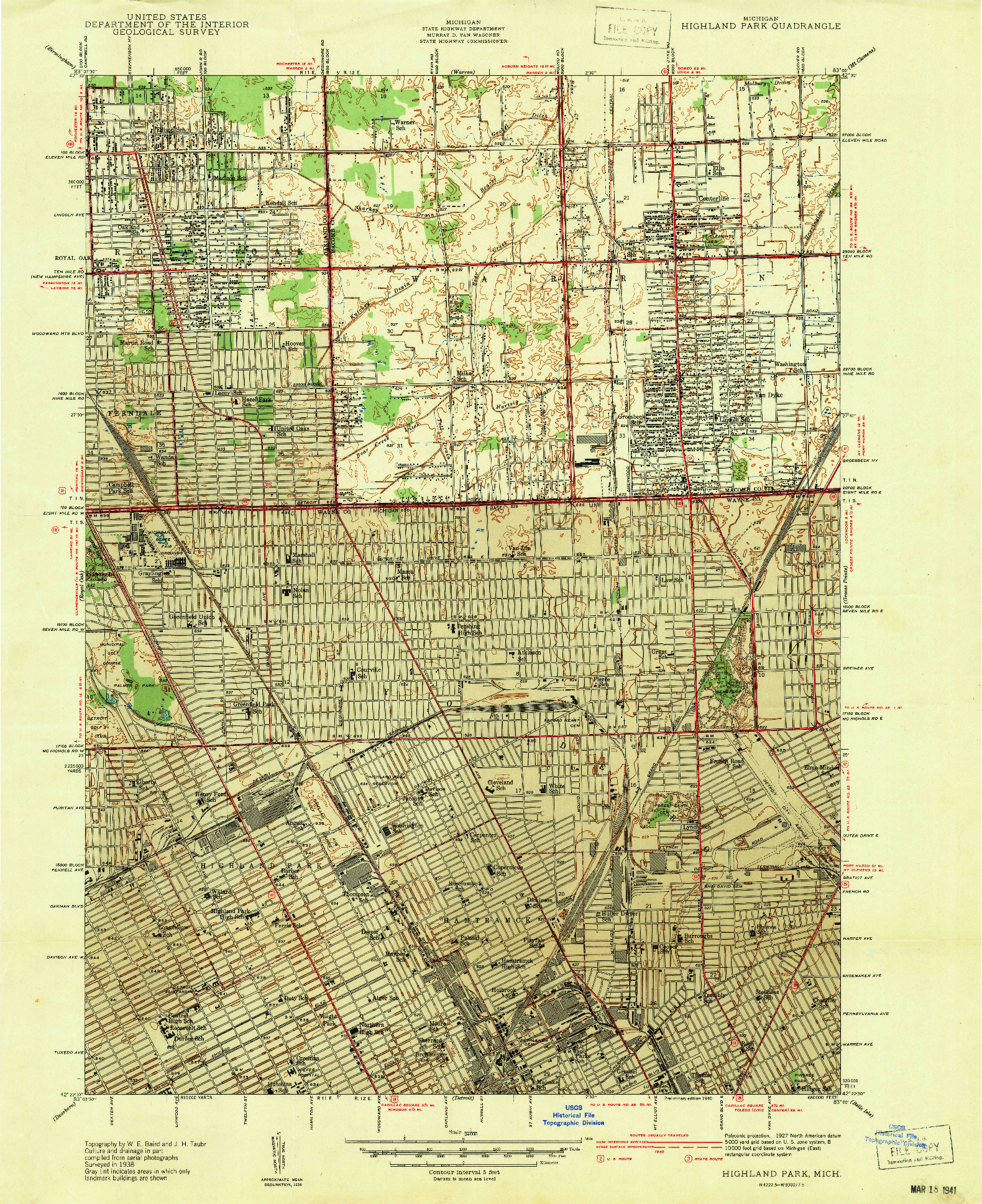 USGS 1:24000-SCALE QUADRANGLE FOR HIGHLAND PARK, MI 1940