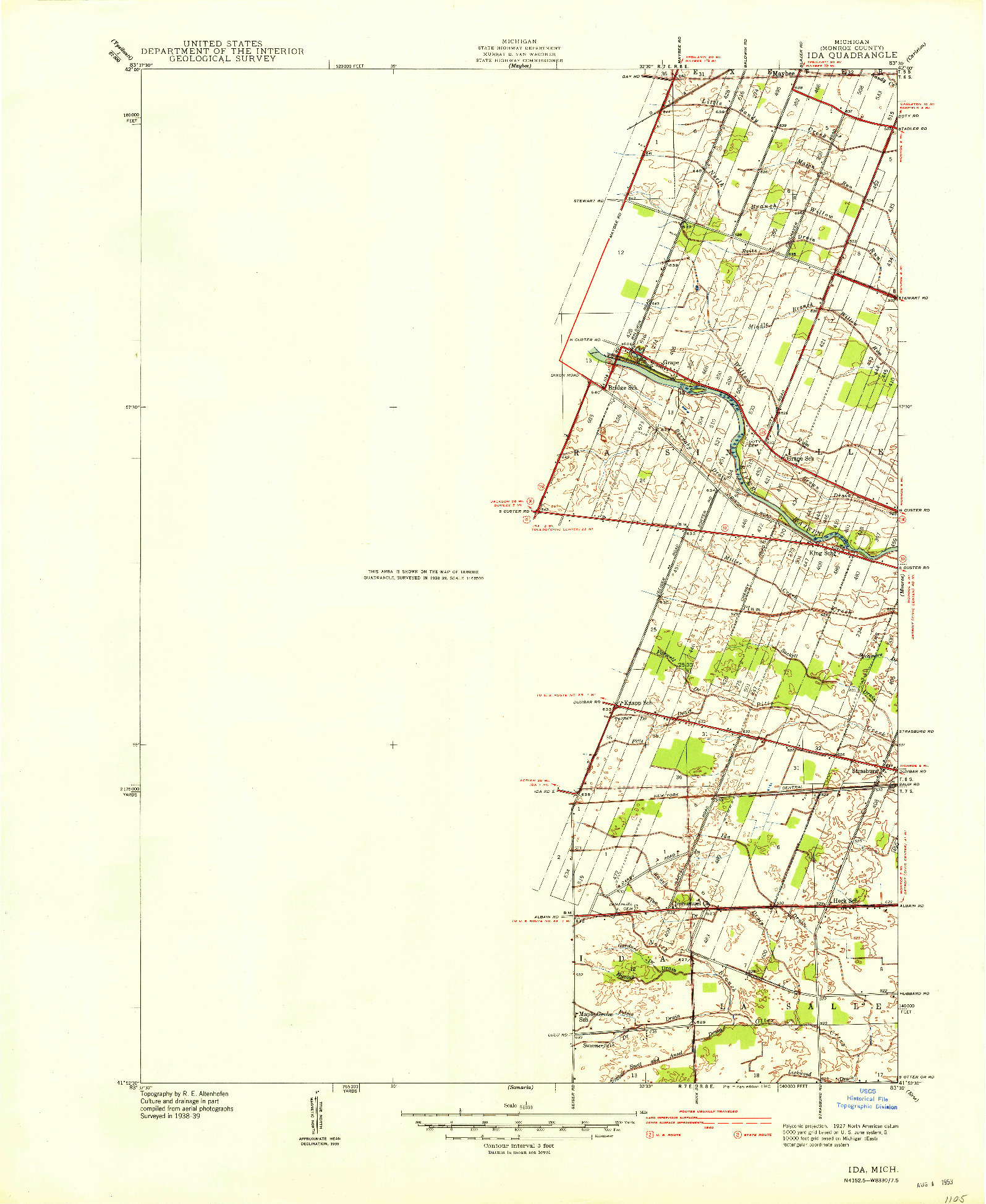 USGS 1:24000-SCALE QUADRANGLE FOR IDA, MI 1940