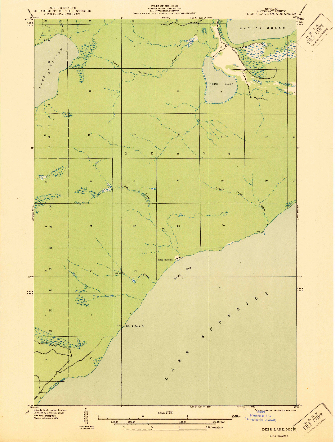 USGS 1:31680-SCALE QUADRANGLE FOR DEER LAKE, MI 1940