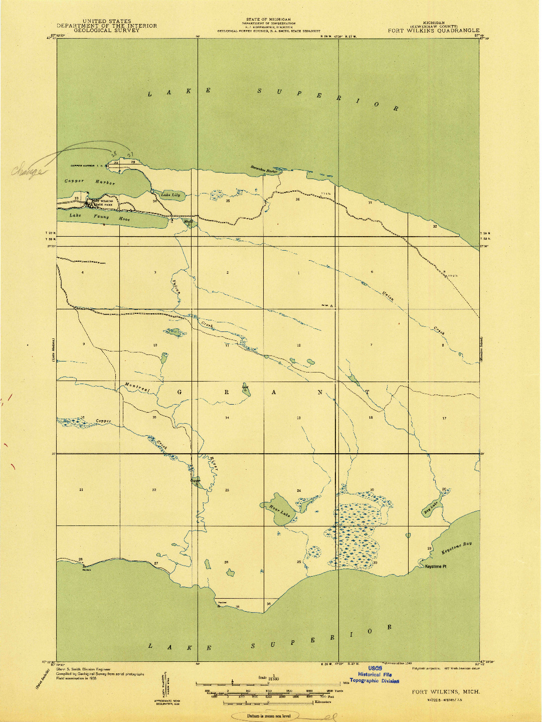 USGS 1:31680-SCALE QUADRANGLE FOR FORT WILKINS, MI 1940