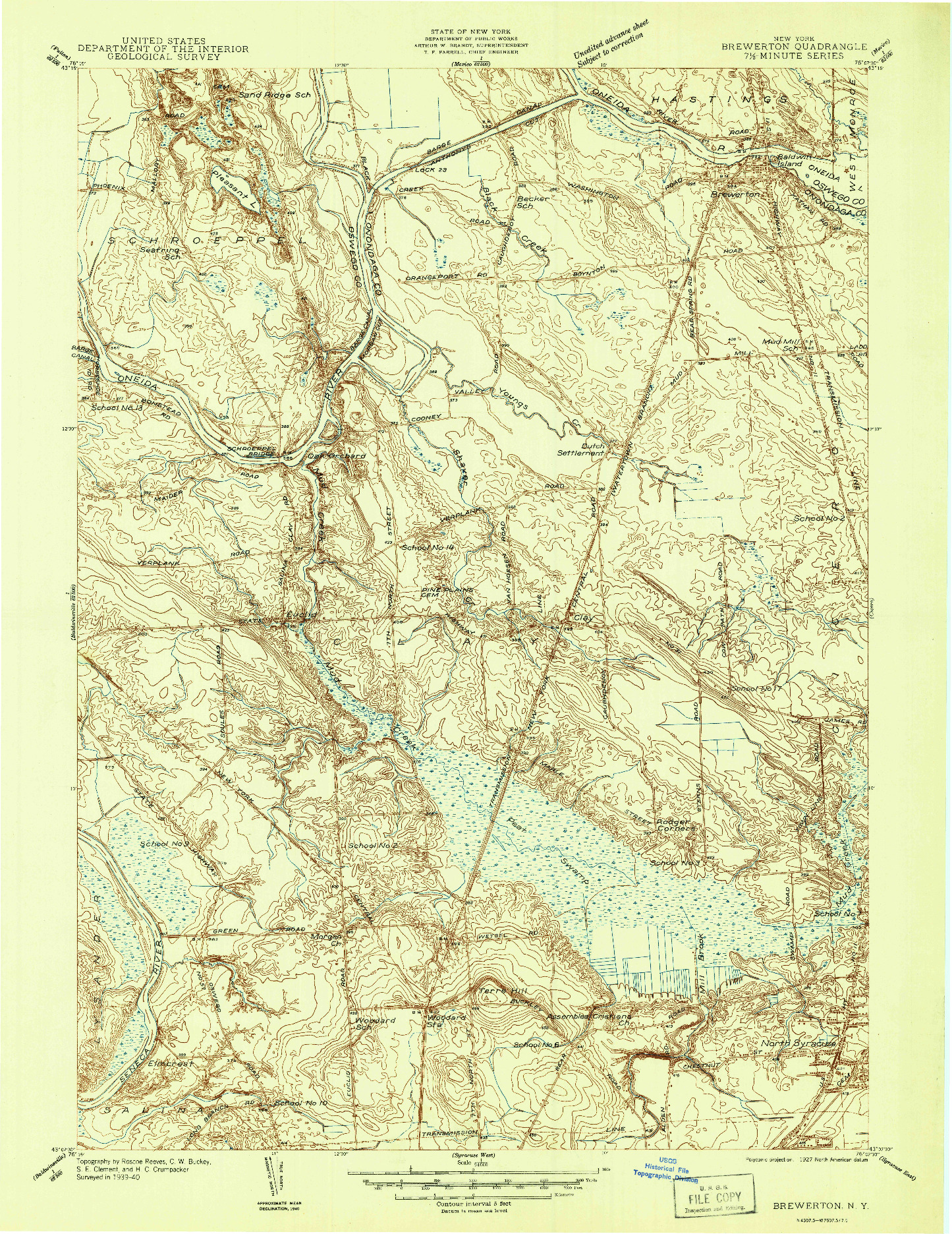 USGS 1:24000-SCALE QUADRANGLE FOR BREWERTON, NY 1940