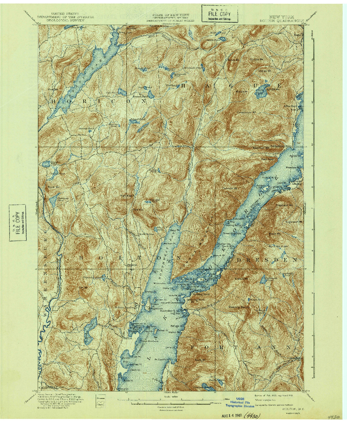 USGS 1:62500-SCALE QUADRANGLE FOR BOLTON, NY 1900