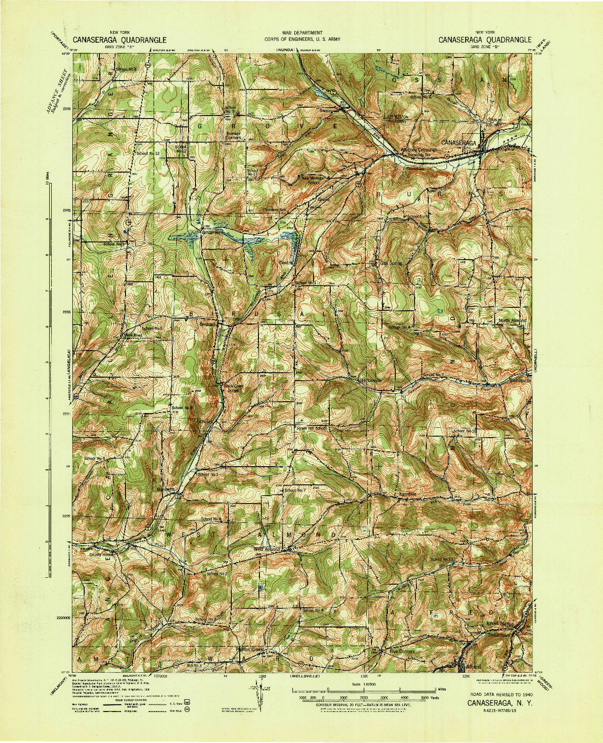 USGS 1:62500-SCALE QUADRANGLE FOR CANASERAGA, NY 1940