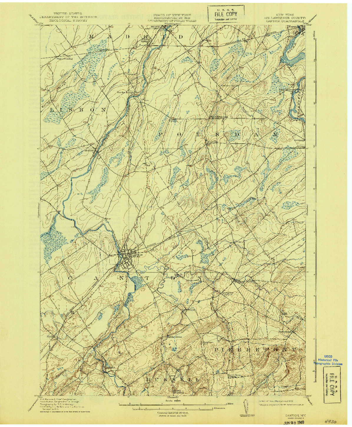USGS 1:62500-SCALE QUADRANGLE FOR CANTON, NY 1911
