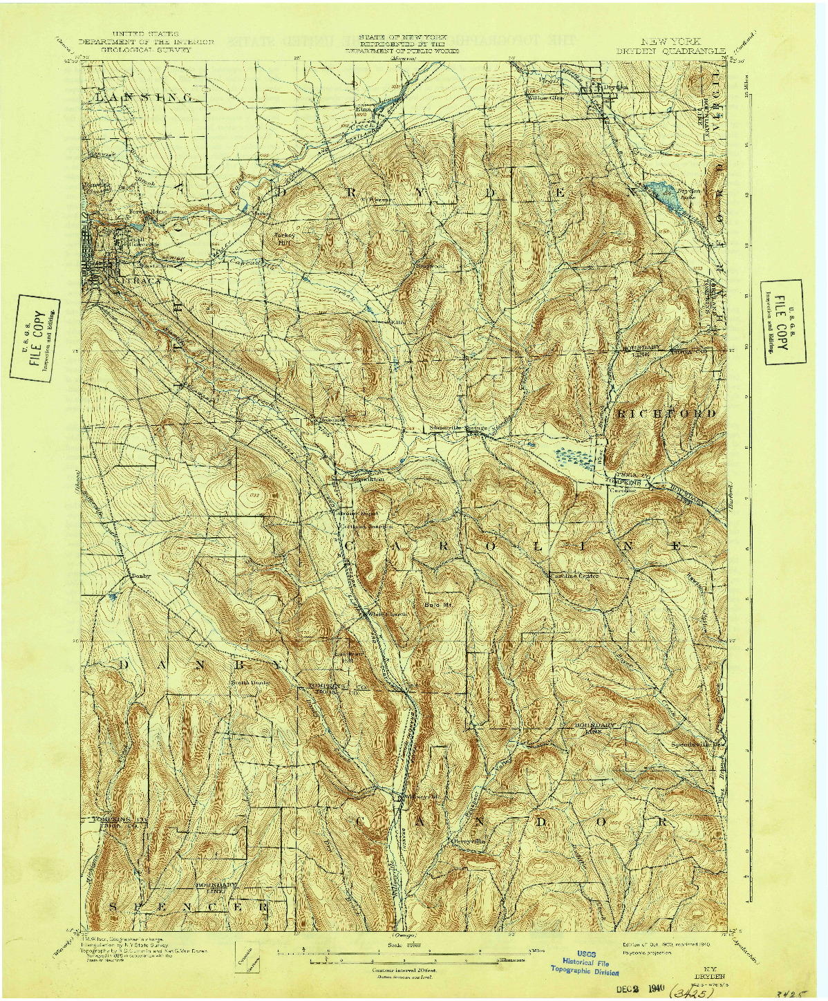 USGS 1:62500-SCALE QUADRANGLE FOR DRYDEN, NY 1900