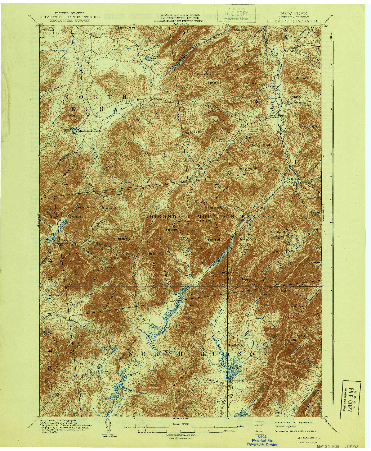 USGS 1:62500-SCALE QUADRANGLE FOR MT. MARCY, NY 1902
