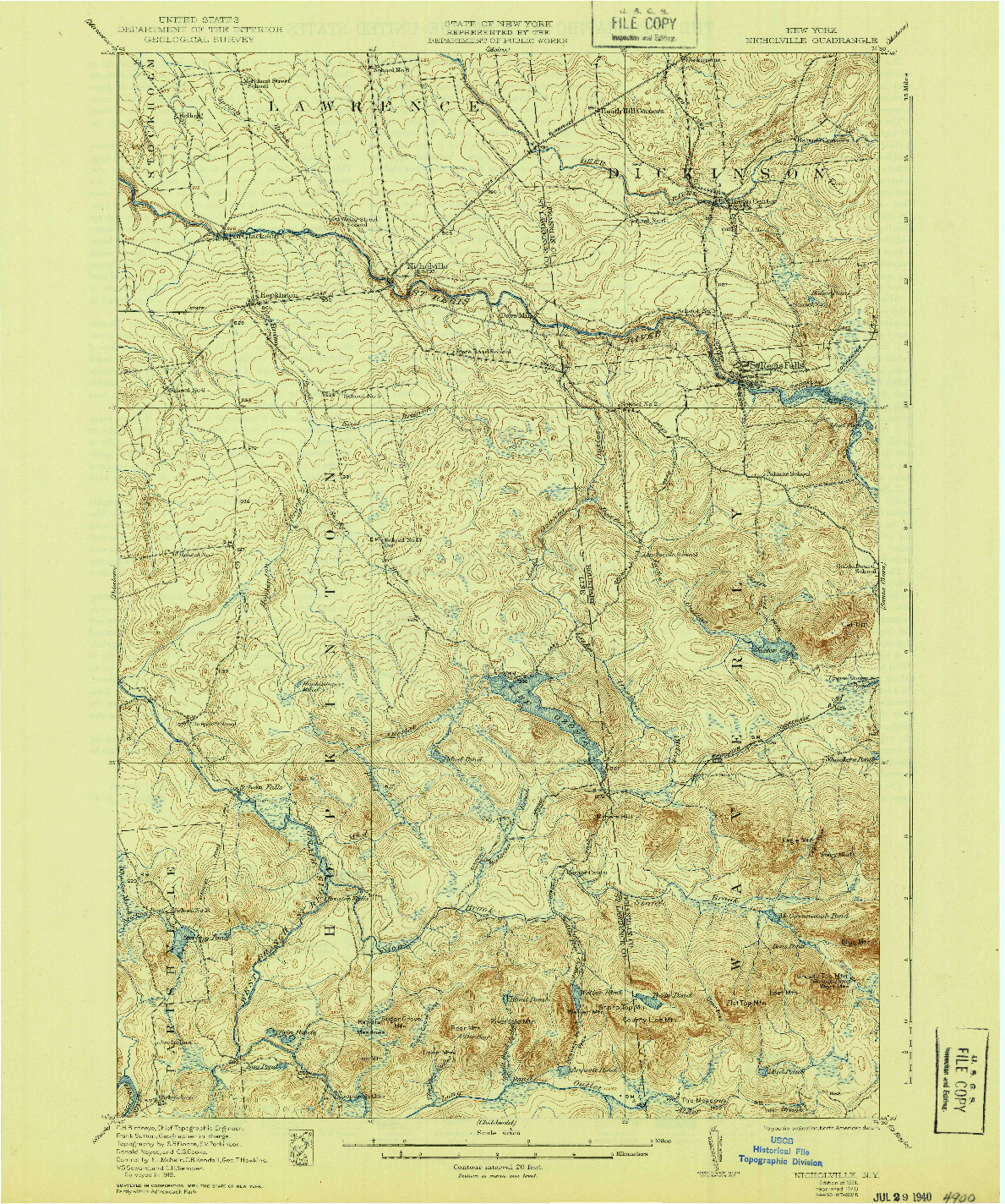 USGS 1:62500-SCALE QUADRANGLE FOR NICHOLVILLE, NY 1921