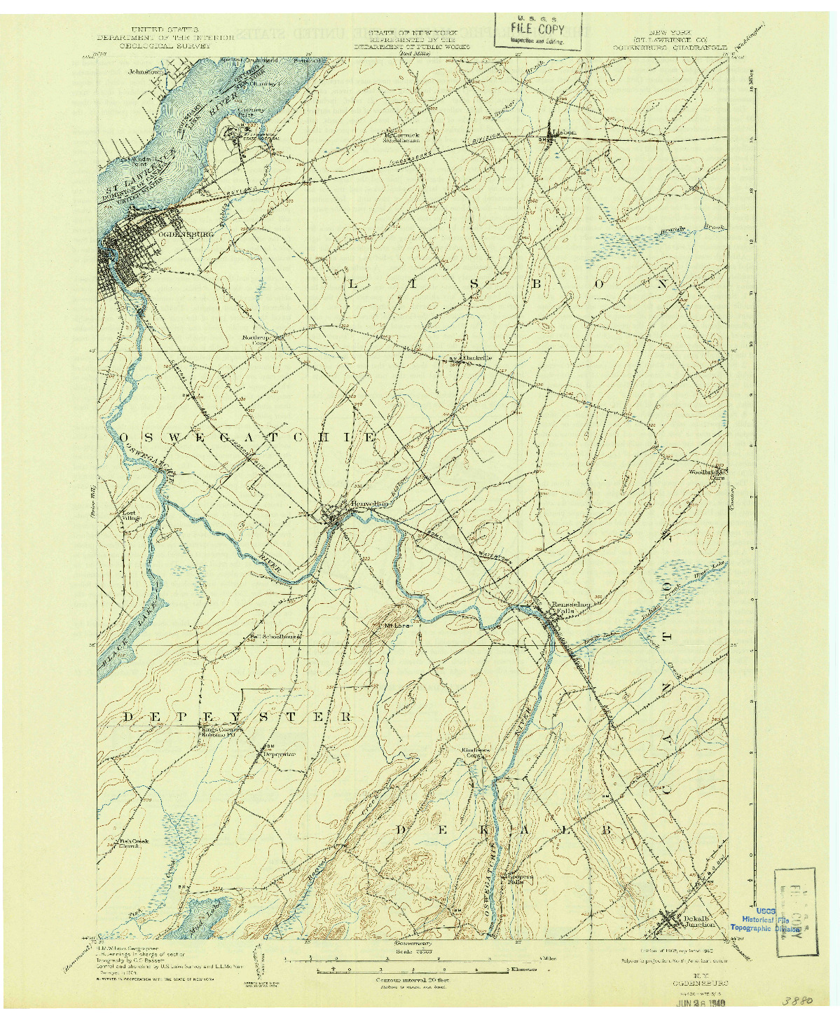 USGS 1:62500-SCALE QUADRANGLE FOR OGDENSBURG, NY 1905