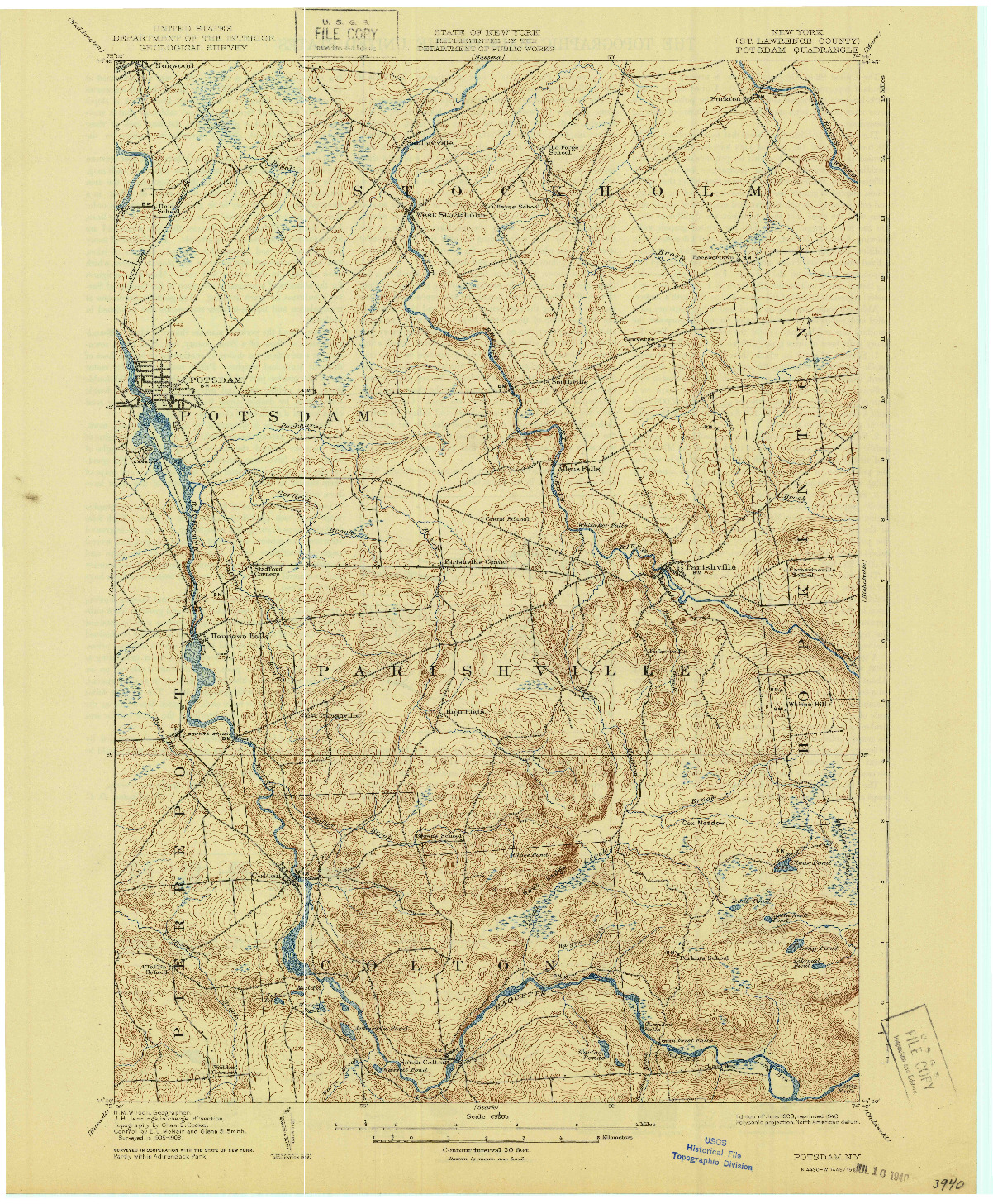 USGS 1:62500-SCALE QUADRANGLE FOR POTSDAM, NY 1908